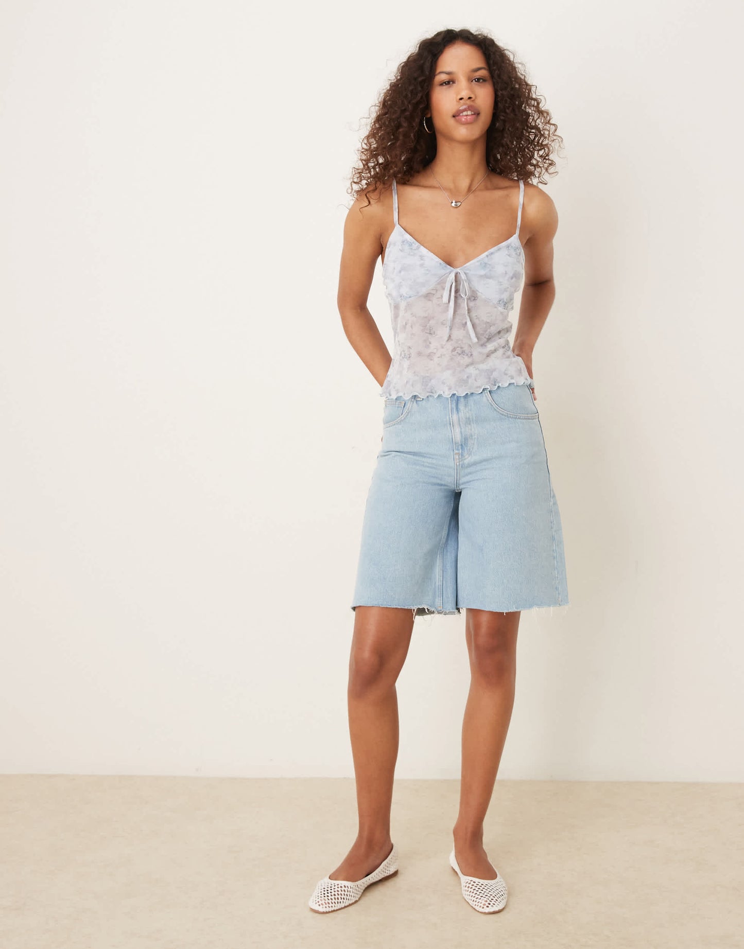 ASOS DESIGN mesh cami bust cup crop top in ditsy floral print