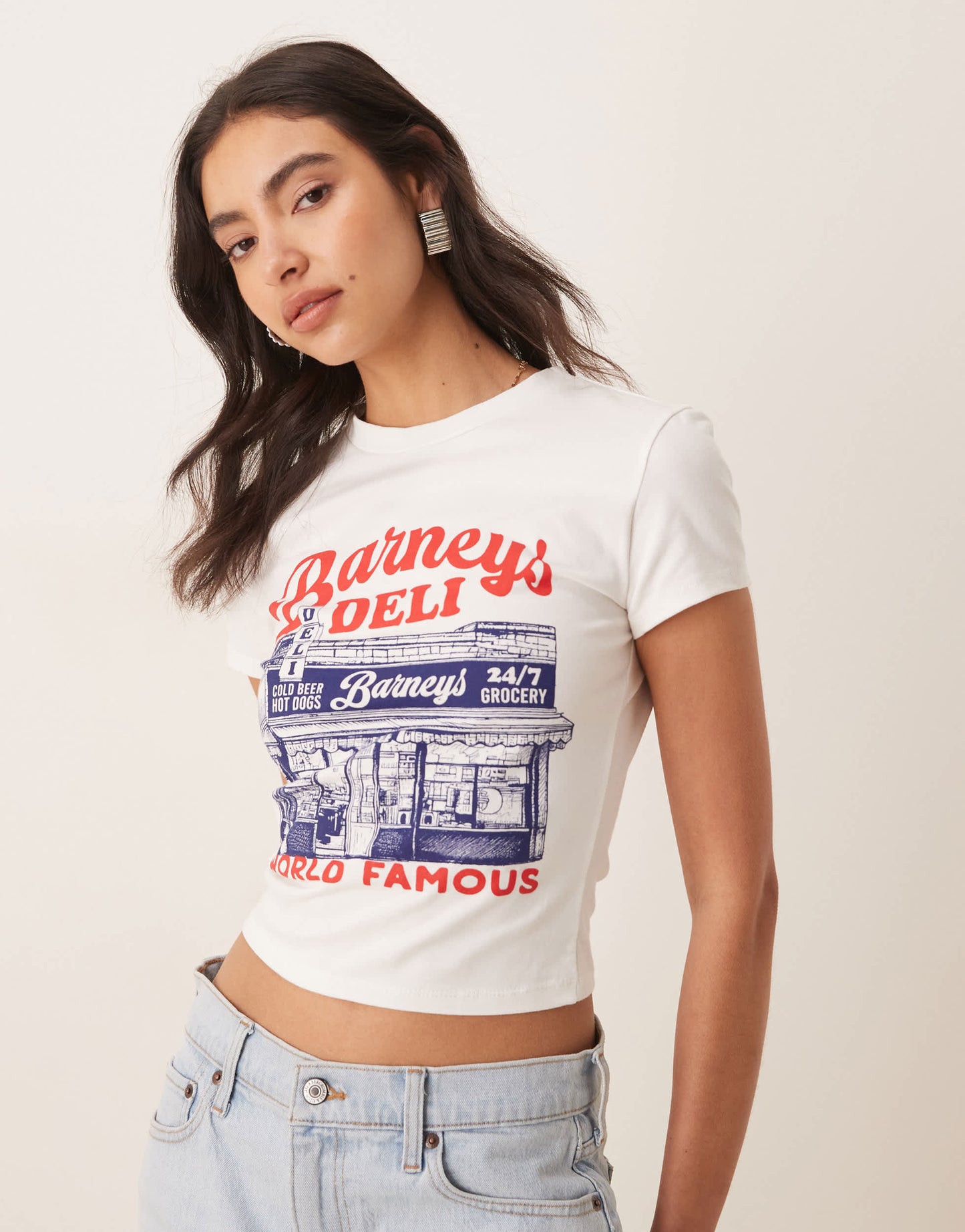 ASOS DESIGN baby tee with new york deli graphic in white