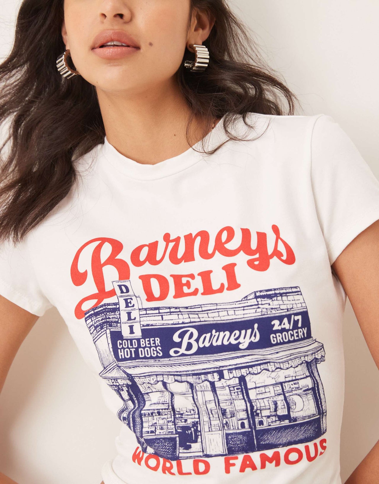 ASOS DESIGN baby tee with new york deli graphic in white