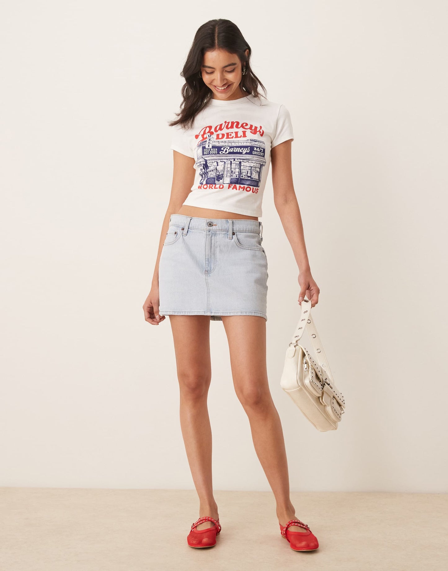 ASOS DESIGN baby tee with new york deli graphic in white