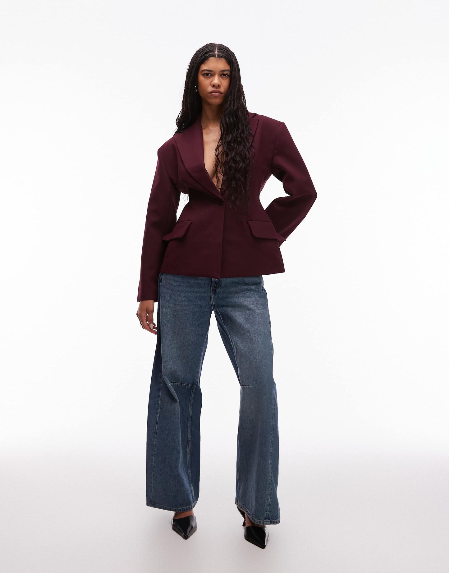 ASOS DESIGN sculpted cinch waist blazer in plum