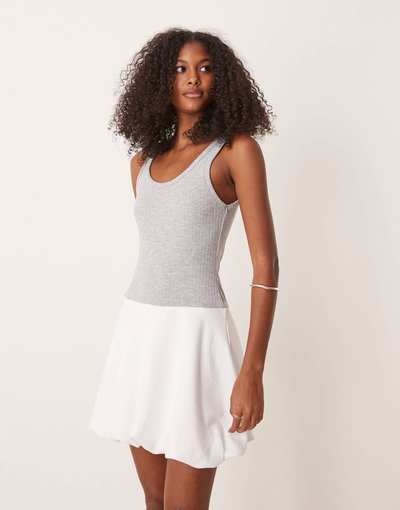ASOS DESIGN scoop hybrid bubble hem mini dress in grey and white