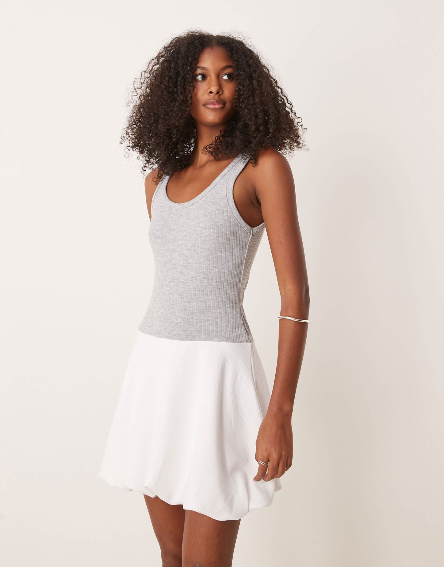 ASOS DESIGN scoop hybrid bubble hem mini dress in grey and white