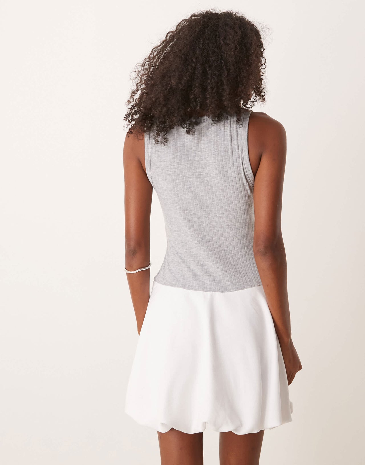 ASOS DESIGN scoop hybrid bubble hem mini dress in grey and white