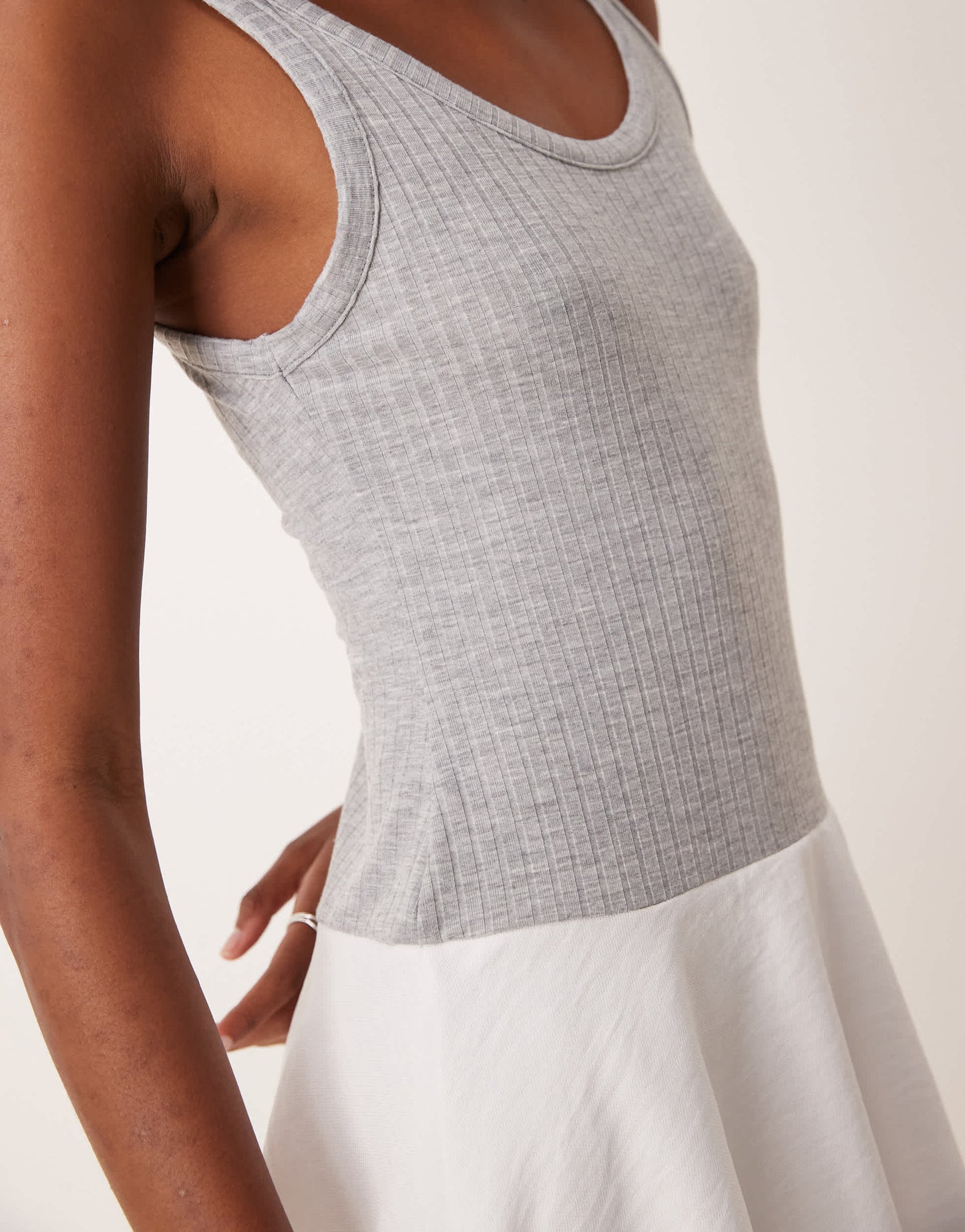 ASOS DESIGN scoop hybrid bubble hem mini dress in grey and white