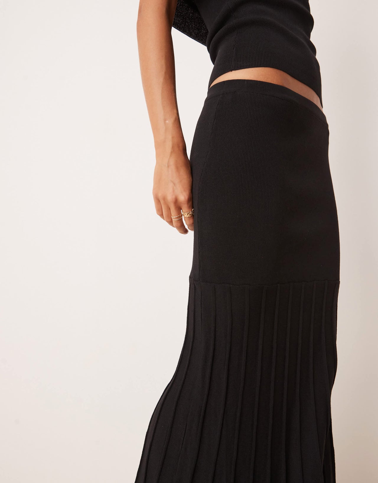 Pretty Lavish drop hem knit midaxi skirt co-ord in black