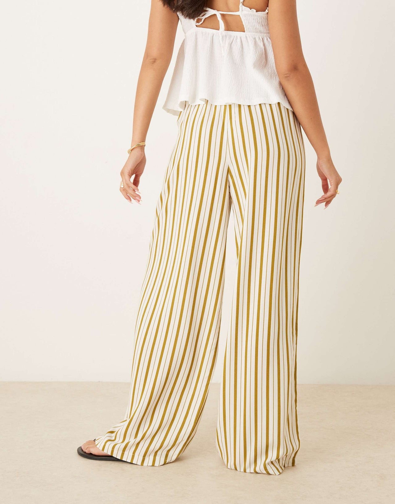 ASOS DESIGN linen blend pull on trouser in olive pinstripe