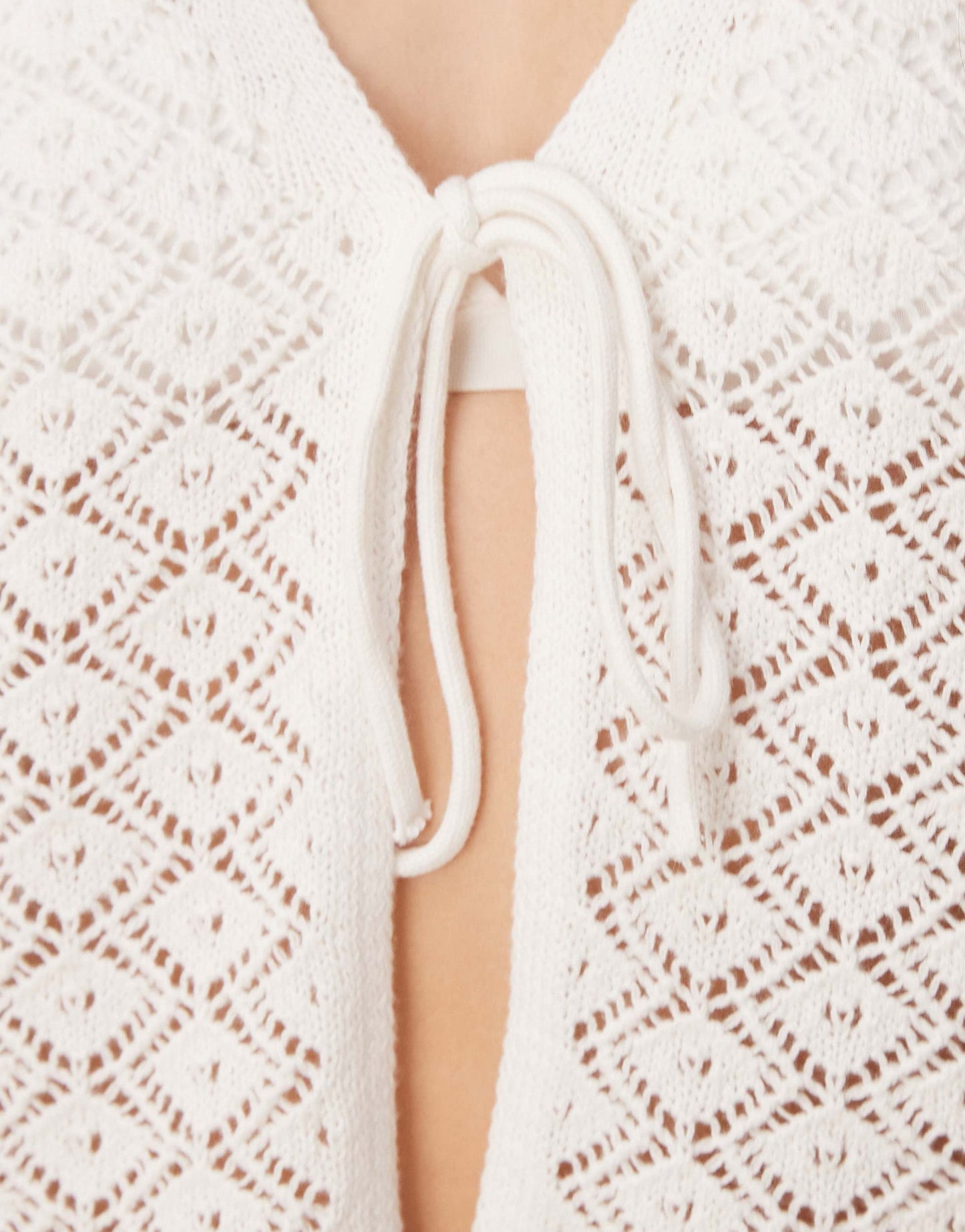 JDY crochet sleeveless tie front top in white