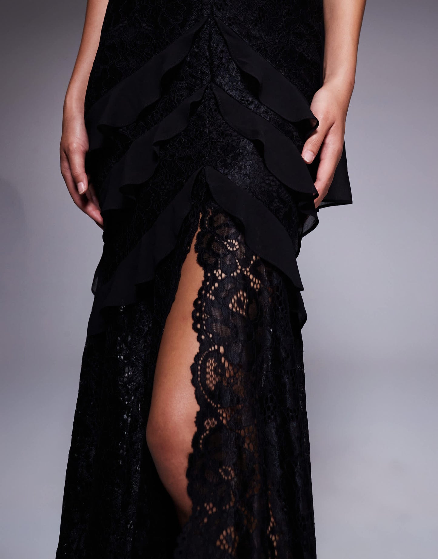 Forever New scarf neck ruffle lace maxi dress