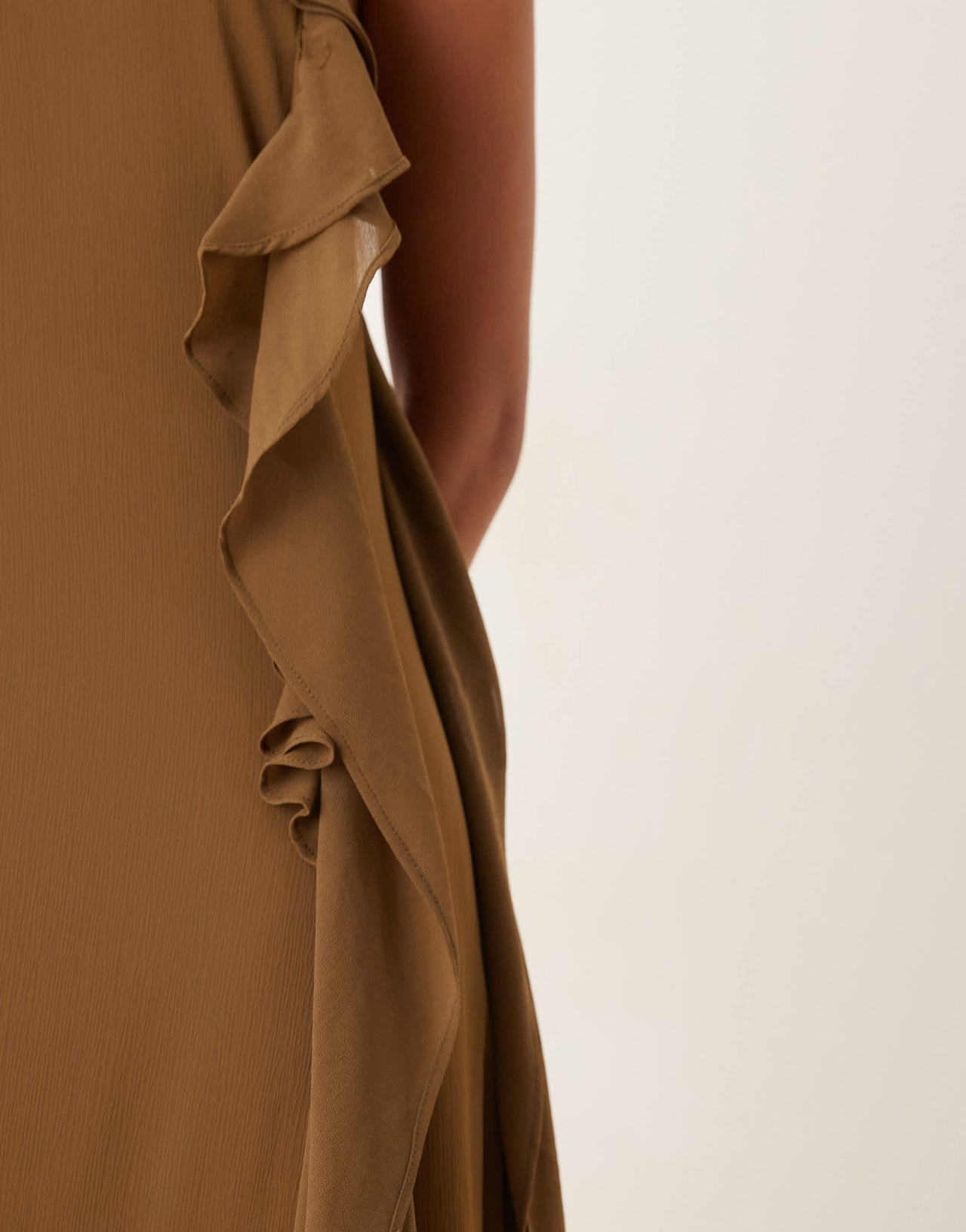 Six Stories halter ruffle maxi dress in deep olive