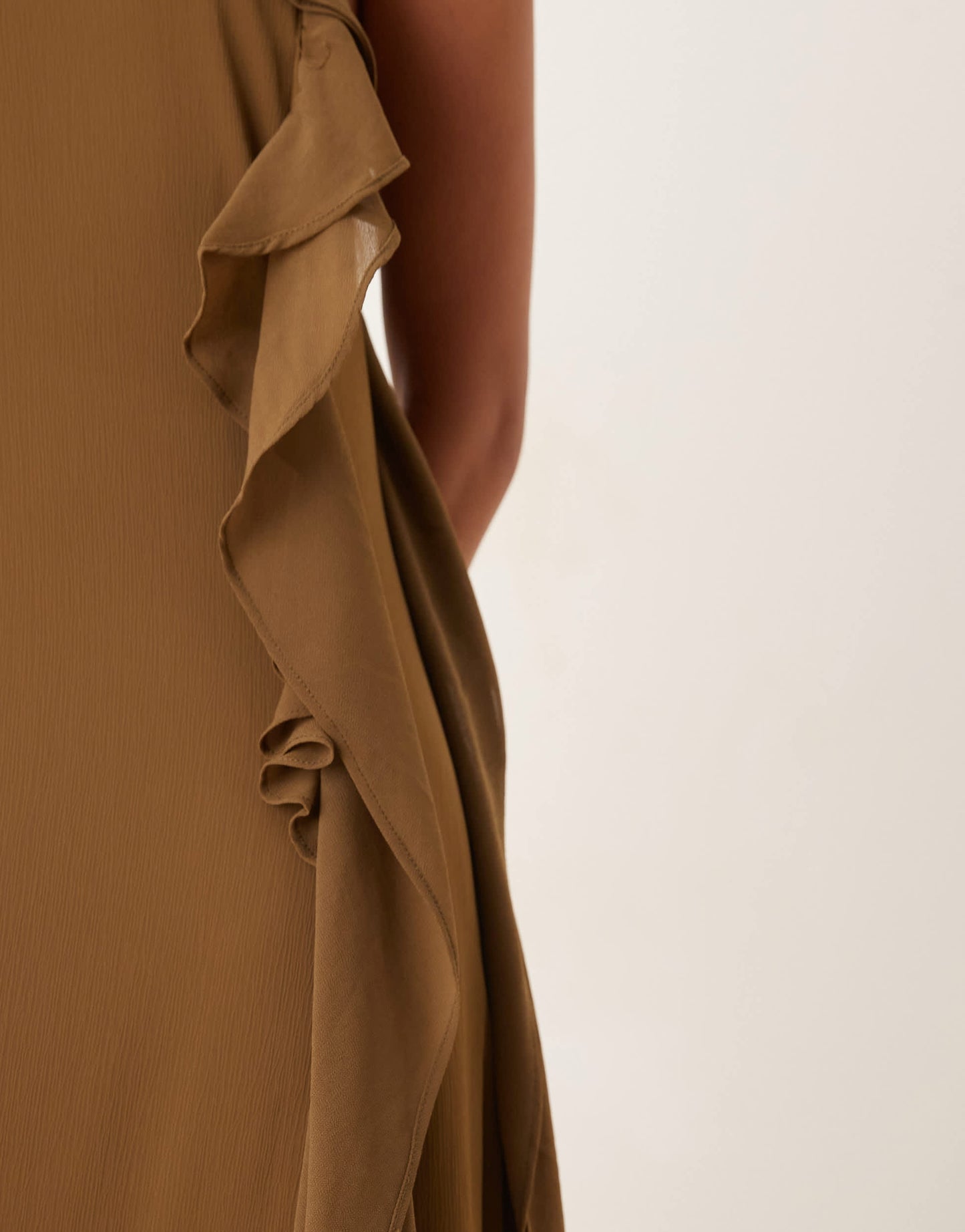 Six Stories halter ruffle maxi dress in deep olive