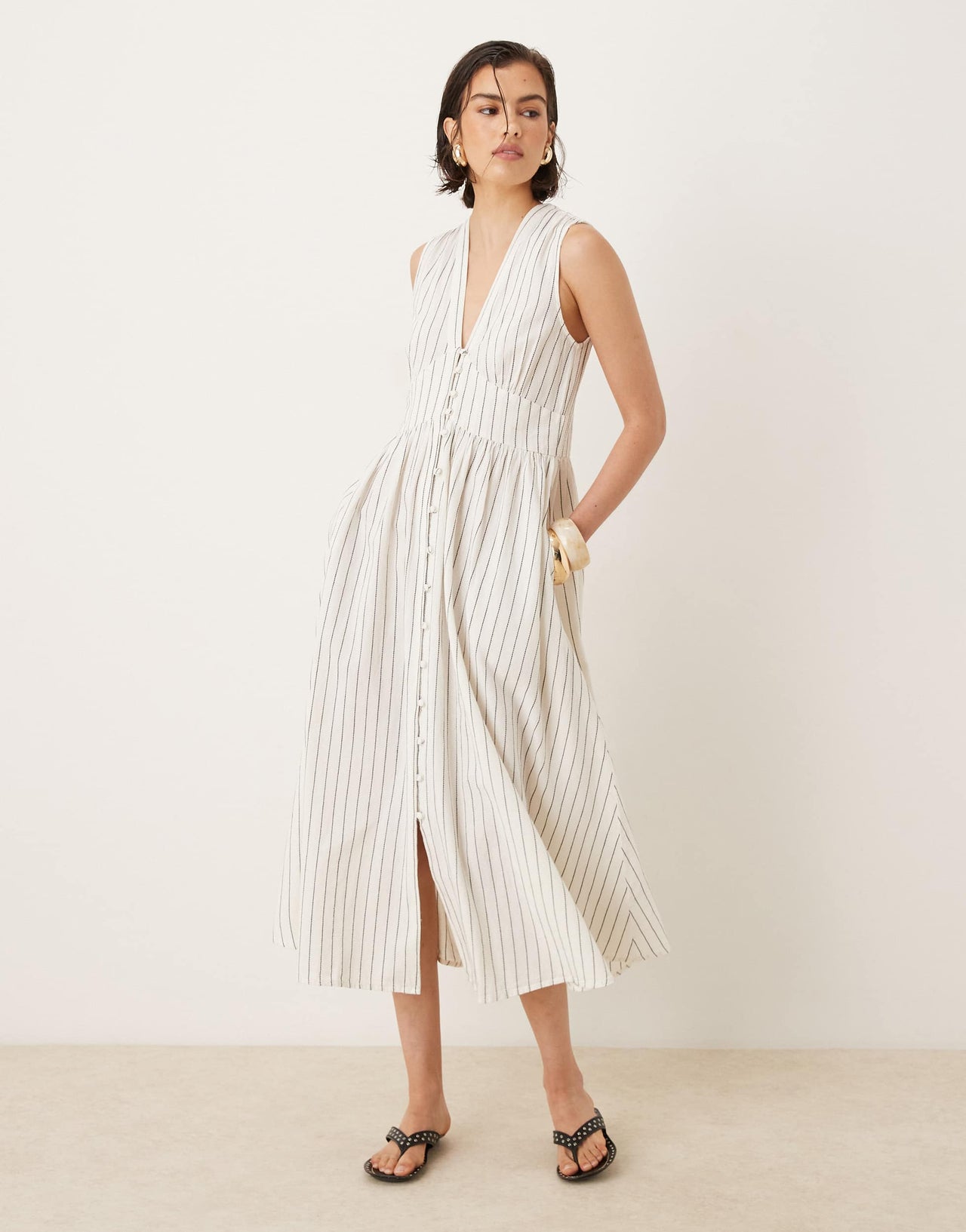 Nobody's Child Starlight midi dress in cream pinstripe