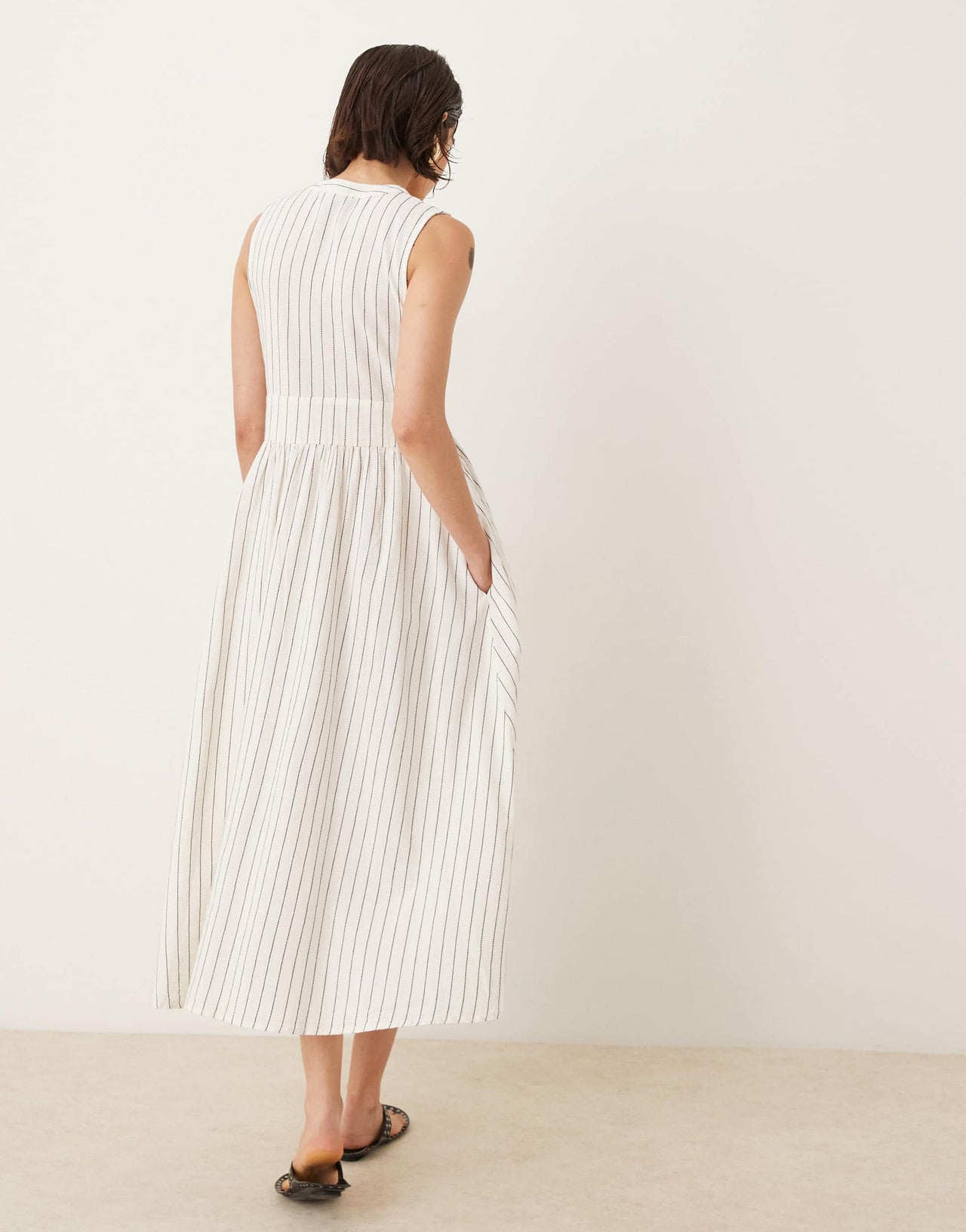 Nobody's Child Starlight midi dress in cream pinstripe