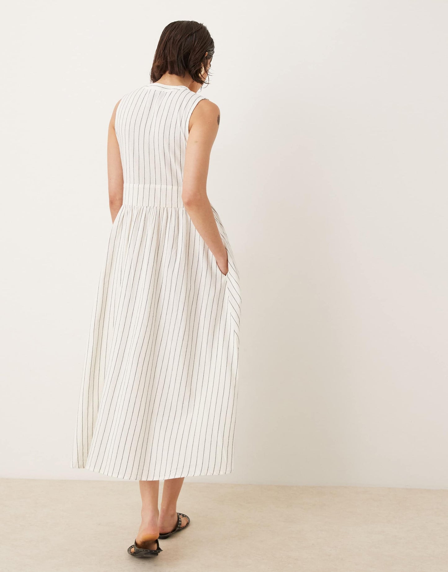 Nobody's Child Starlight midi dress in cream pinstripe
