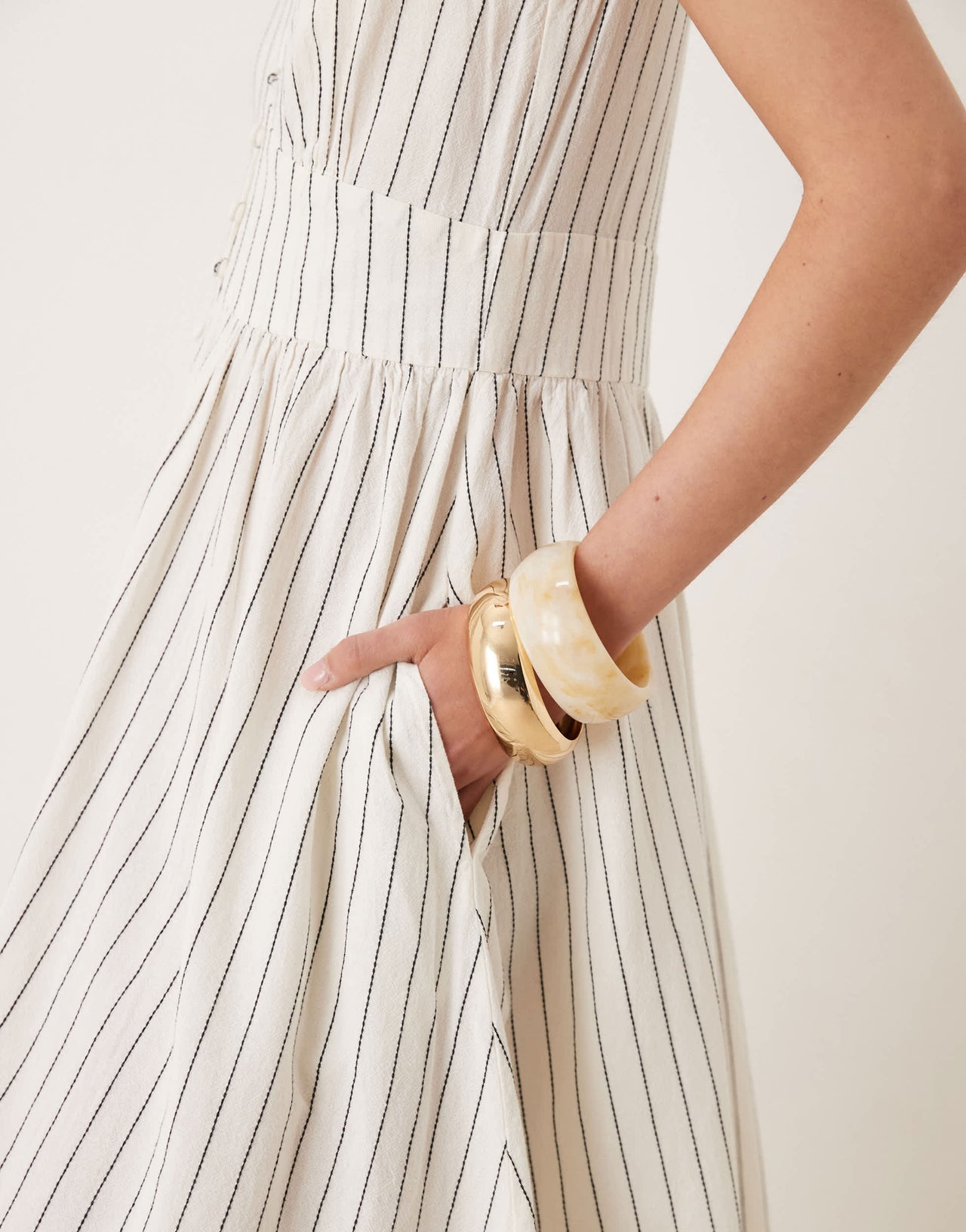 Nobody's Child Starlight midi dress in cream pinstripe