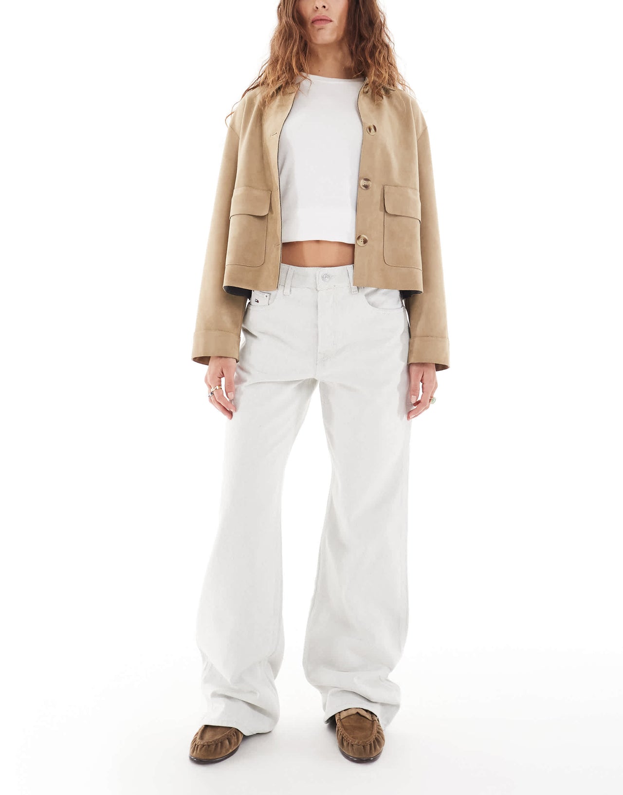 Tommy Jeans Mia mid rise relaxed straight carpenter jeans in white