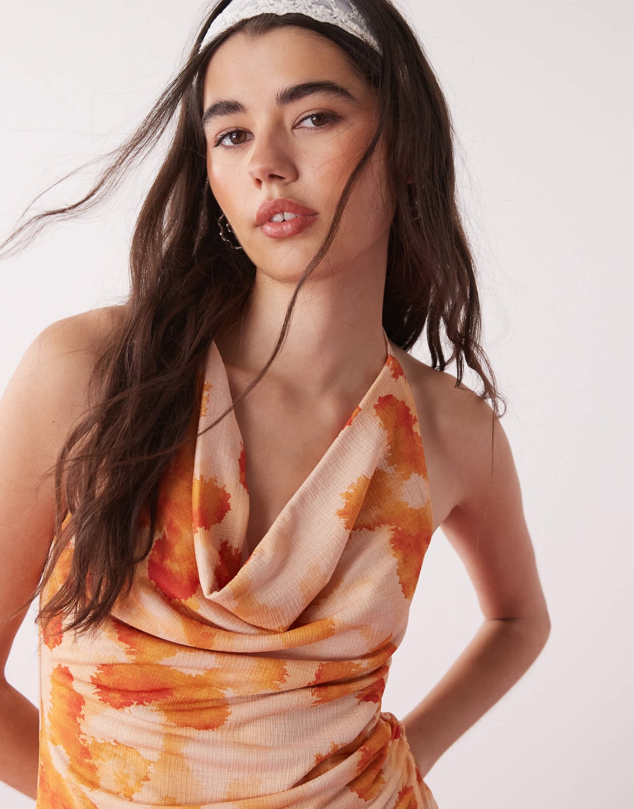 Reclaimed Vintage halter neck mini dress in tropical print