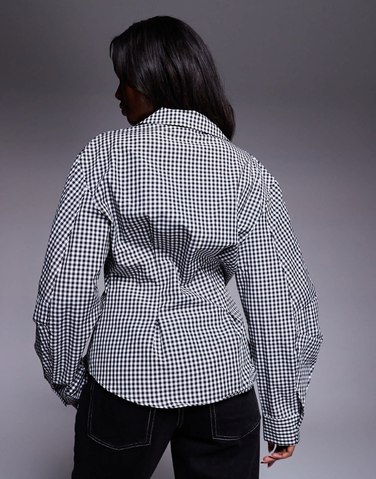 ASOS DESIGN wrap shirt with cocoon sleeve in black and white gingham