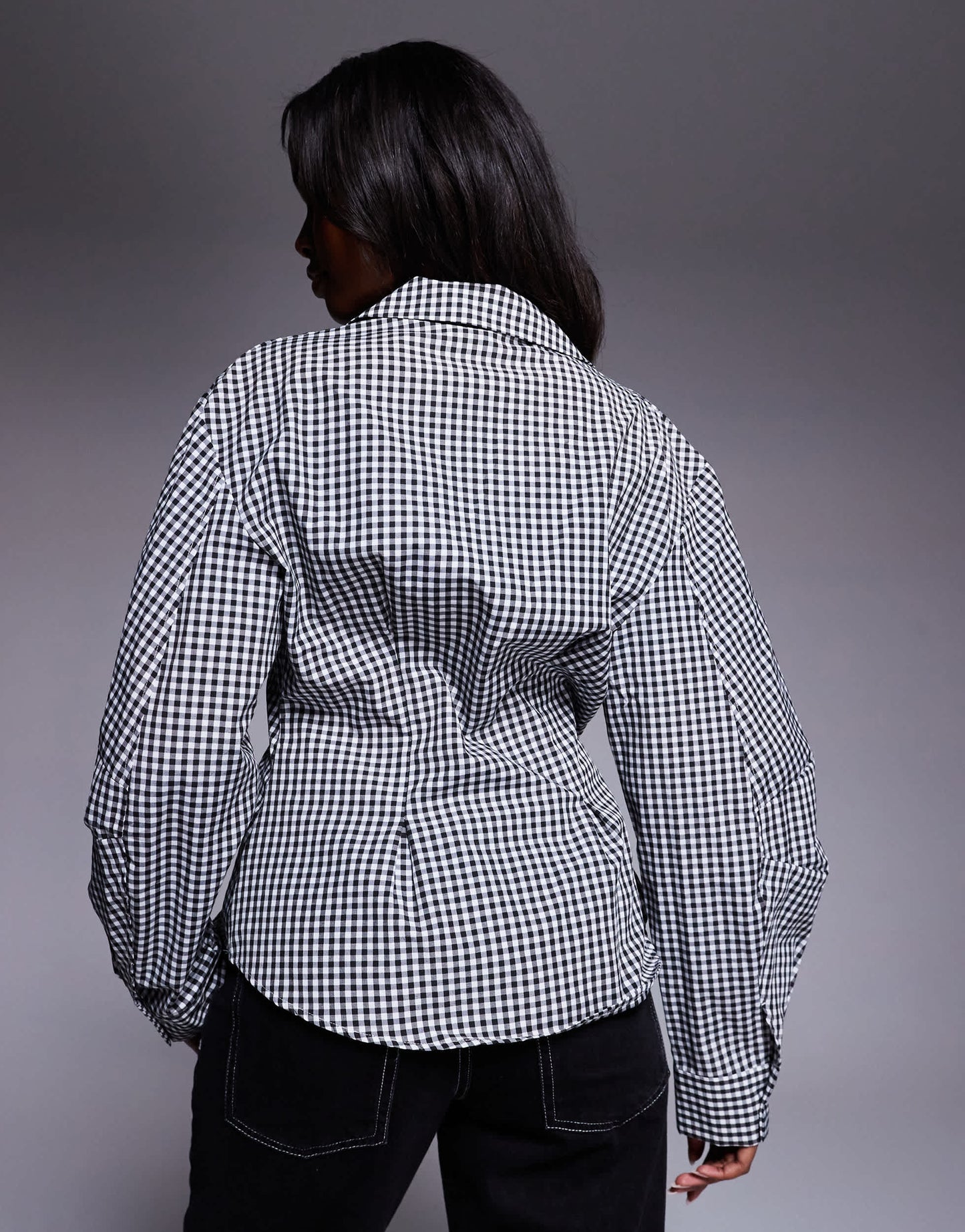 ASOS DESIGN wrap shirt with cocoon sleeve in black and white gingham