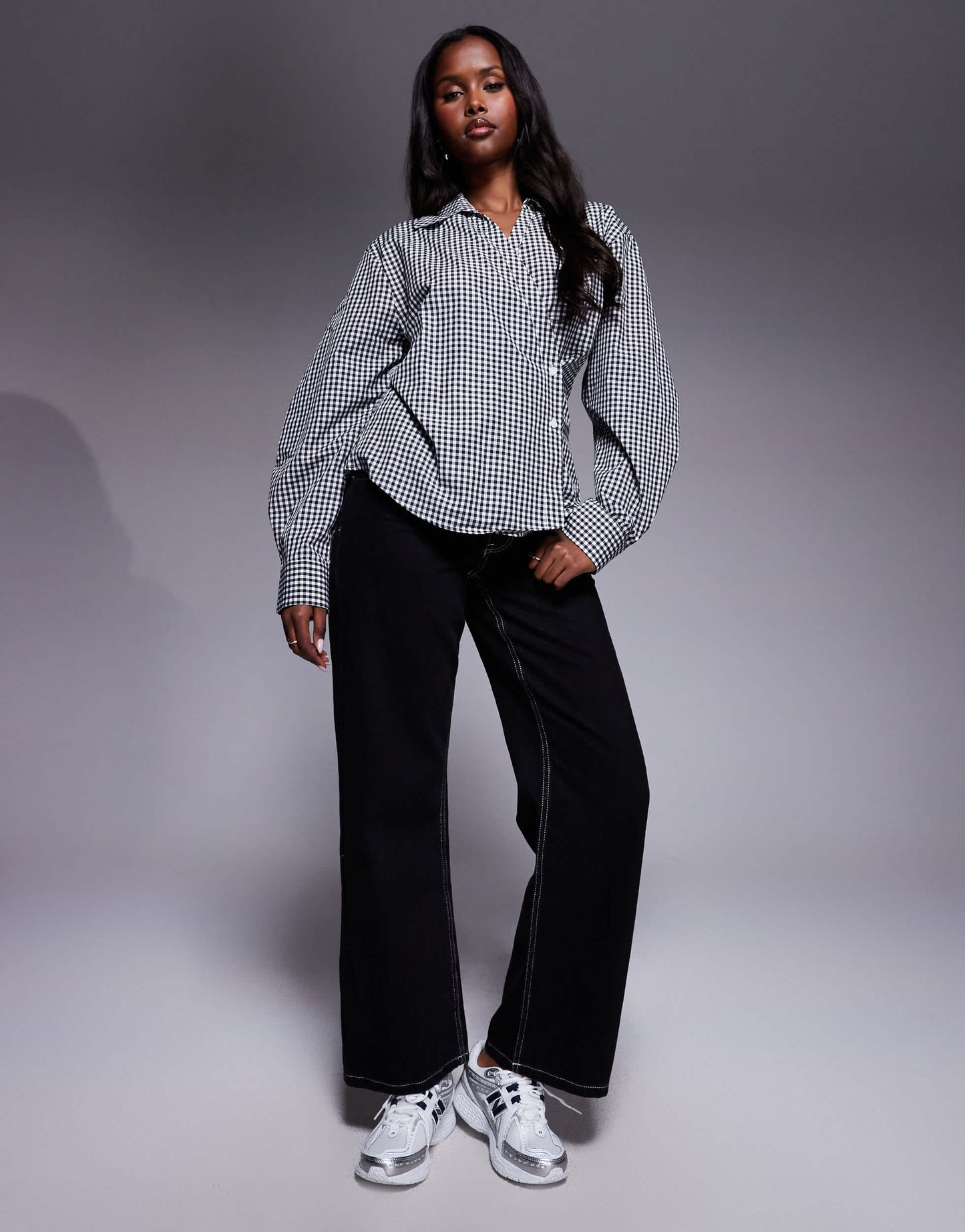 ASOS DESIGN wrap shirt with cocoon sleeve in black and white gingham