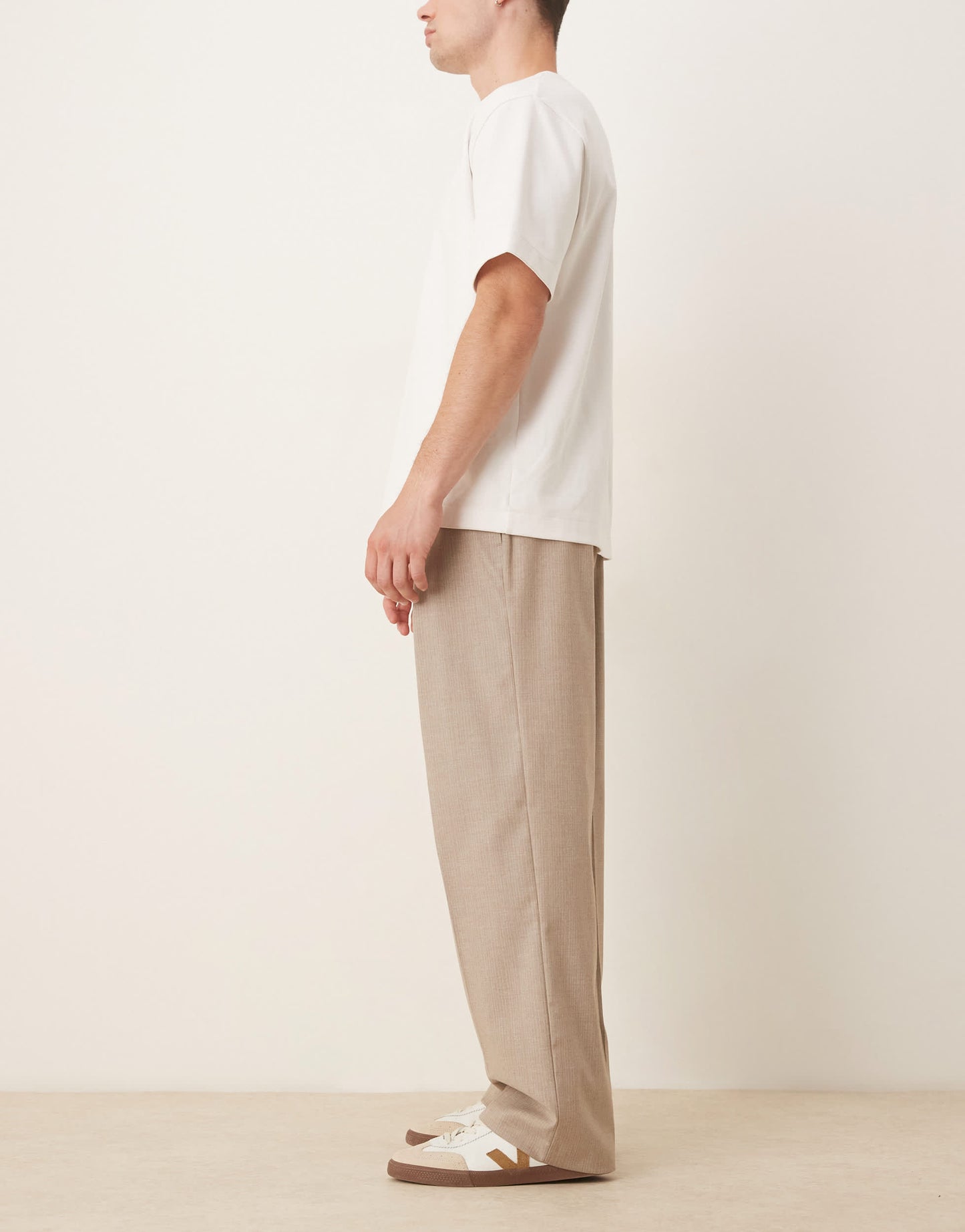 ASOS DESIGN smart wide leg trousers with front deep pleat in neutral pinstripe
