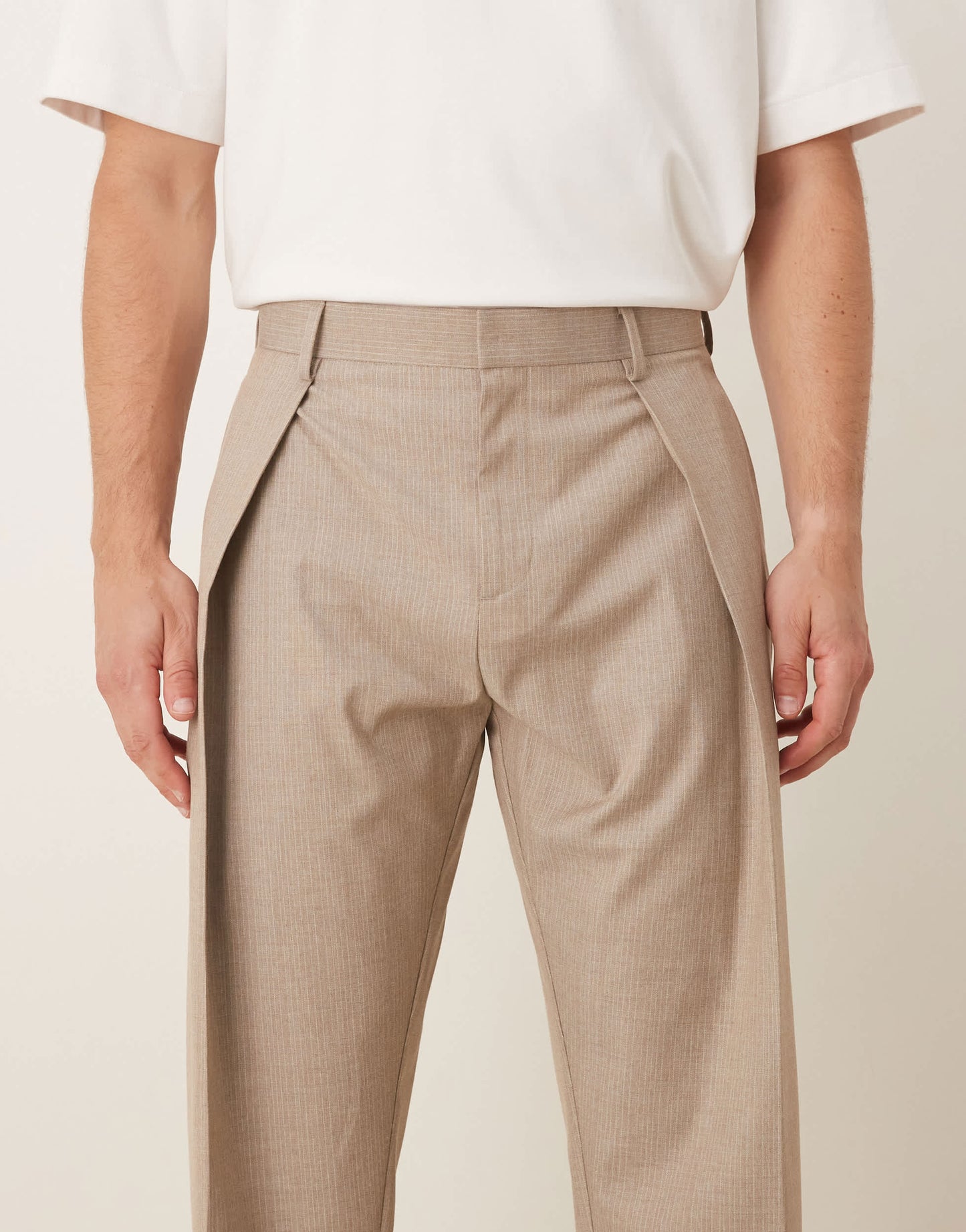 ASOS DESIGN smart wide leg trousers with front deep pleat in neutral pinstripe