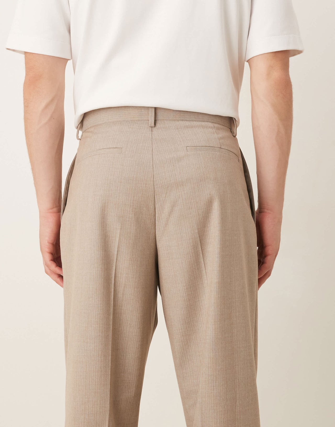 ASOS DESIGN smart wide leg trousers with front deep pleat in neutral pinstripe