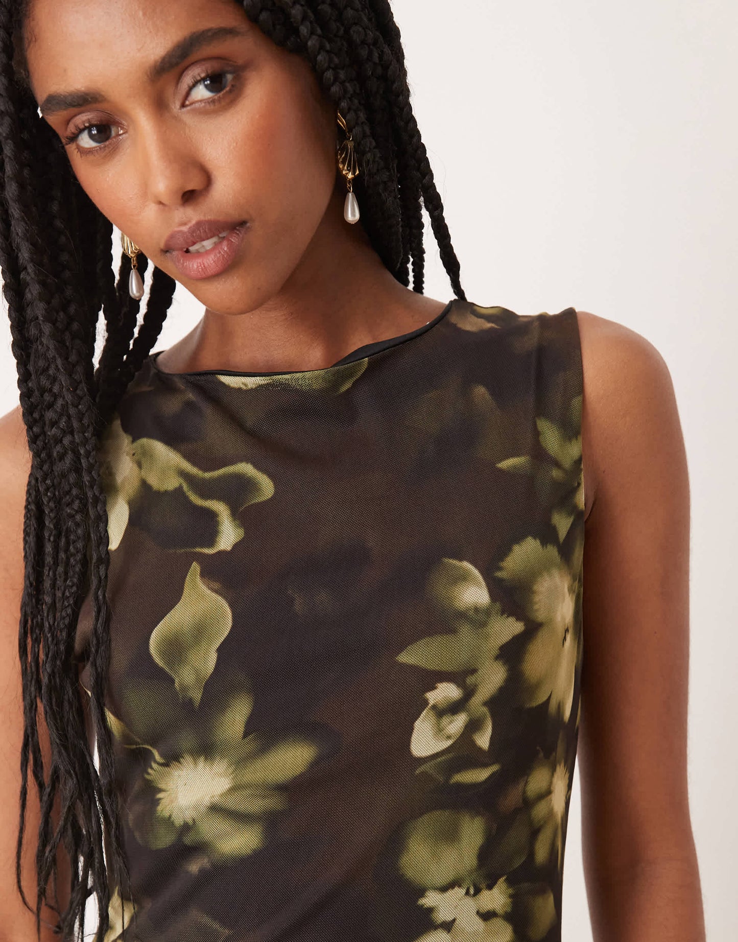ASOS DESIGN sleeveless column midi dress in brown print