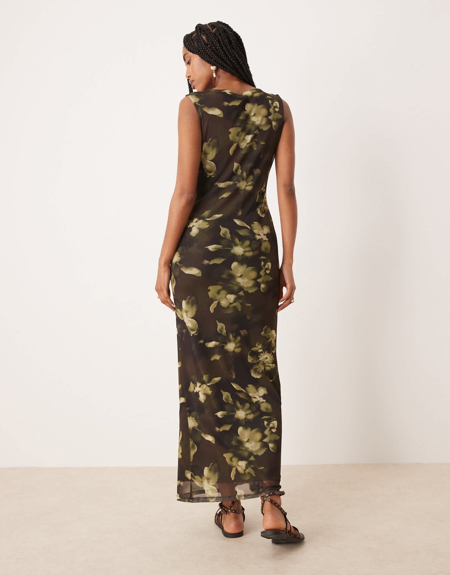 ASOS DESIGN sleeveless column midi dress in brown print