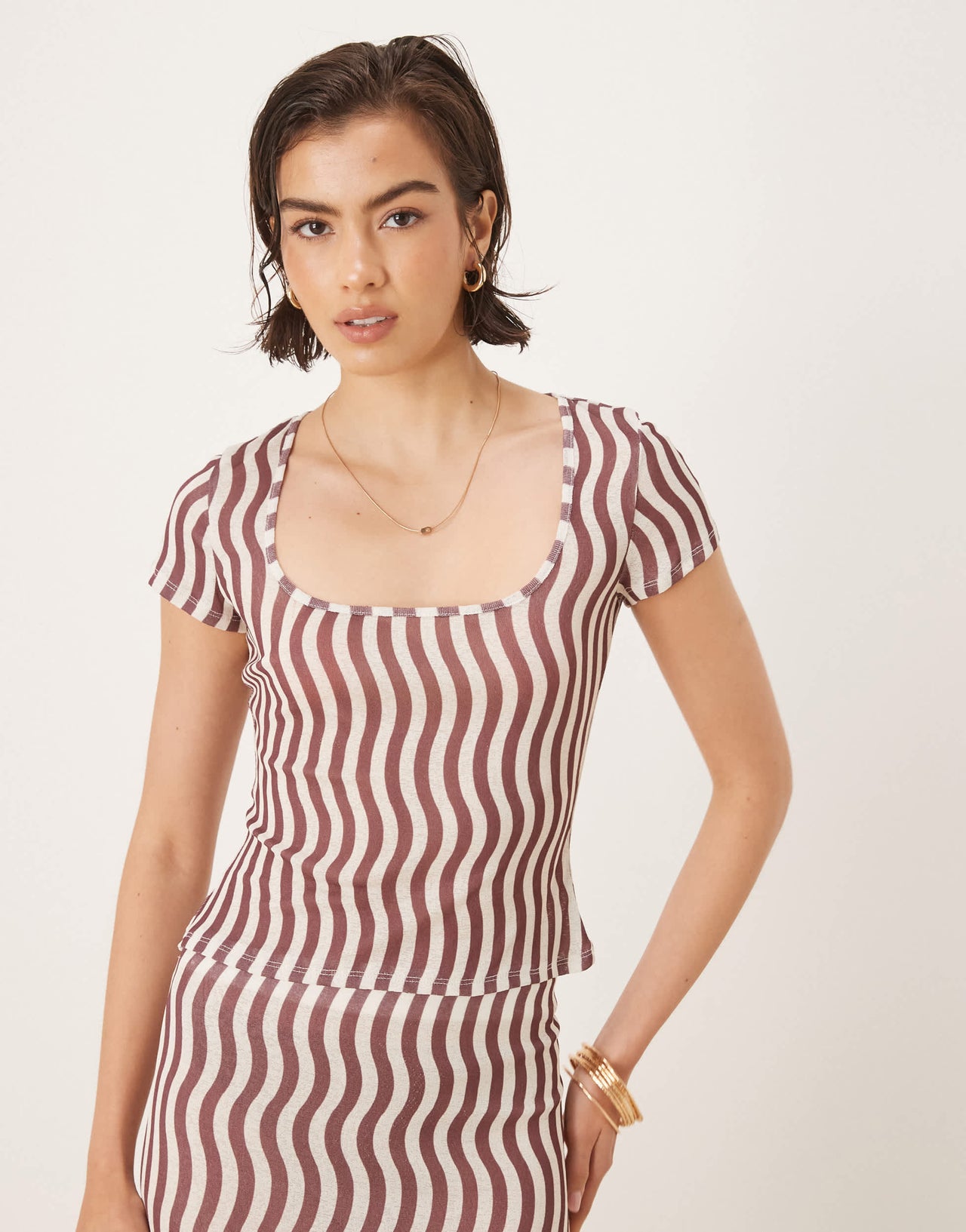 ASOS DESIGN stripe mesh short sleeve t-shirt co-ord in