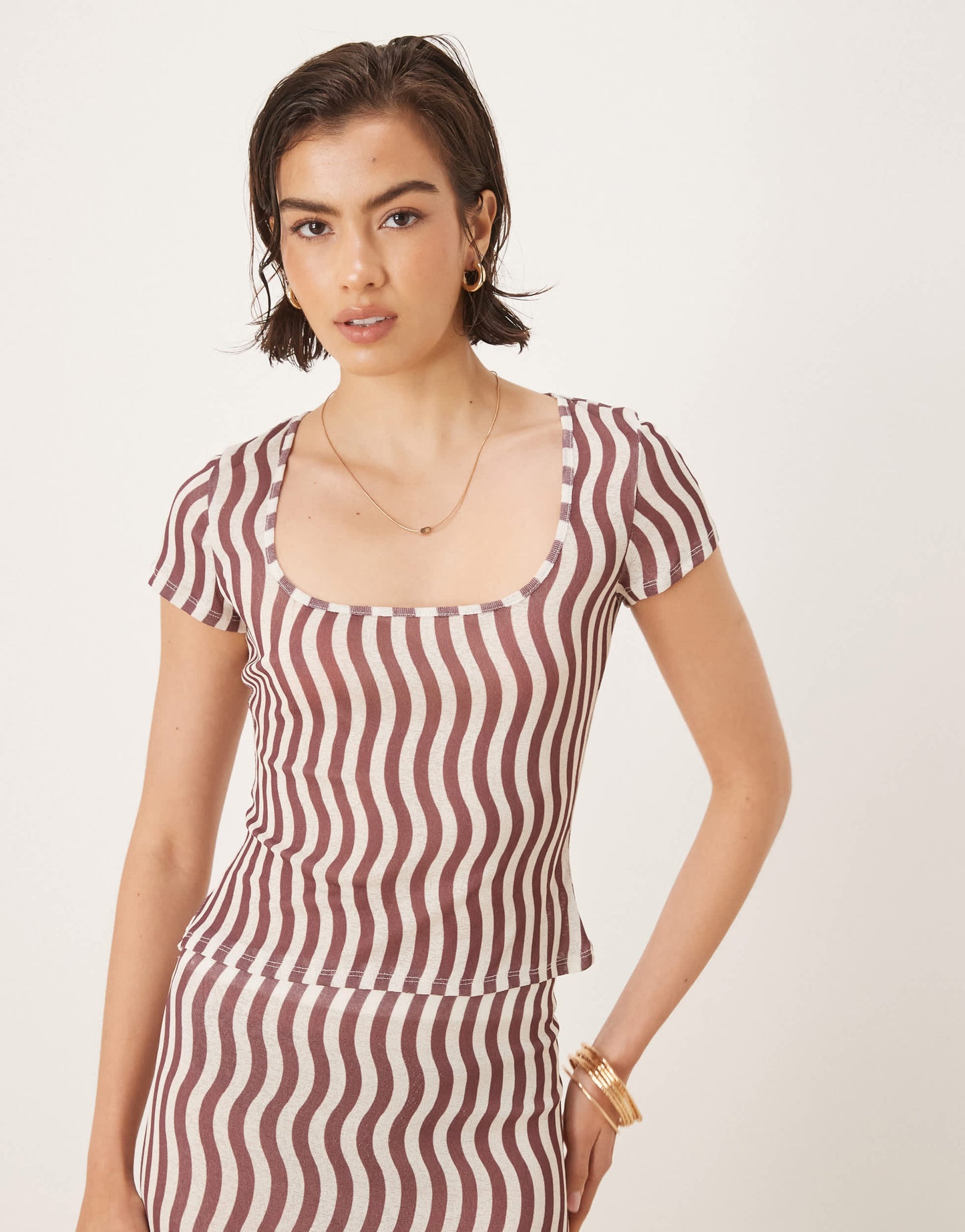 ASOS DESIGN stripe mesh short sleeve t-shirt co-ord in