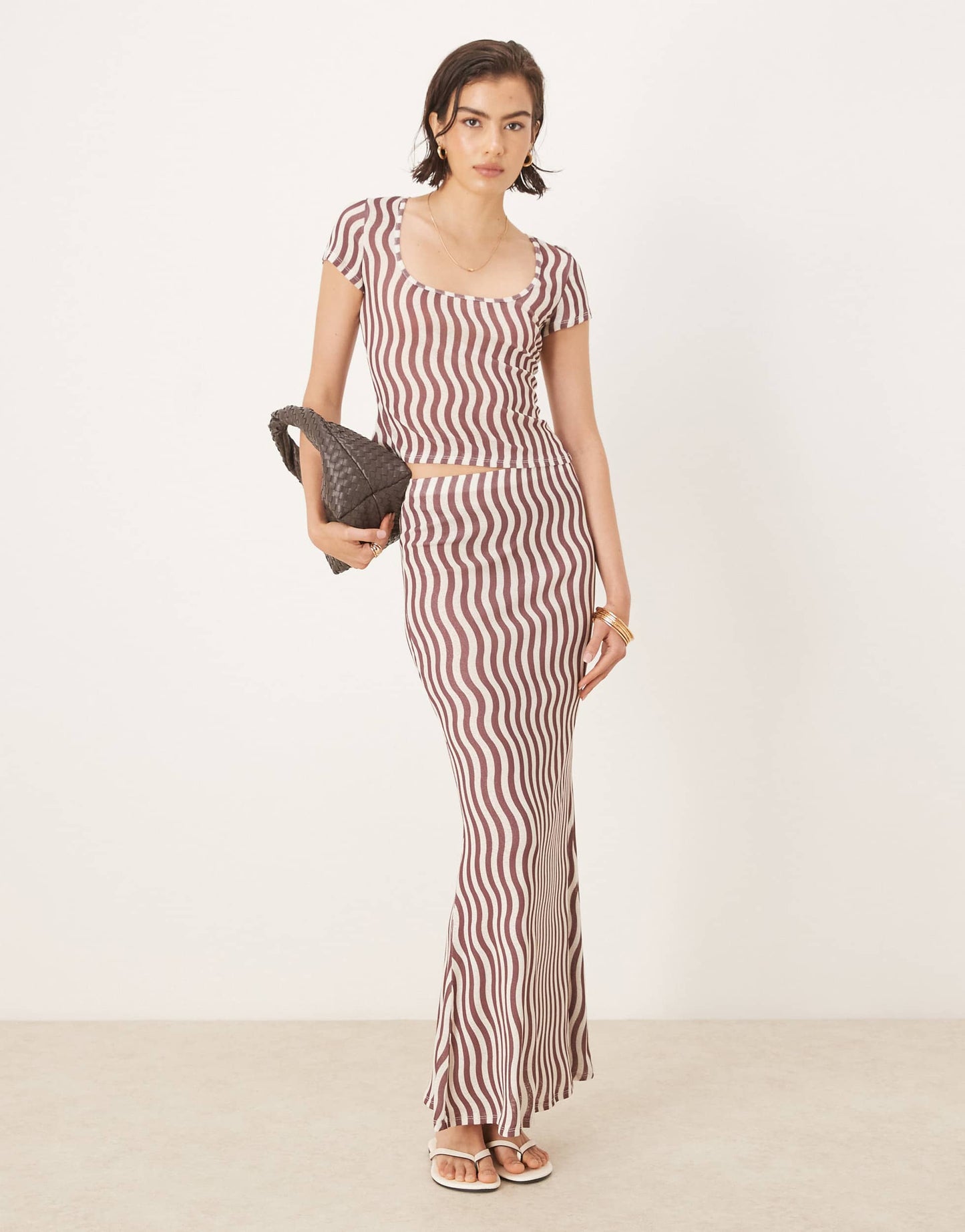 ASOS DESIGN stripe mesh short sleeve t-shirt co-ord in