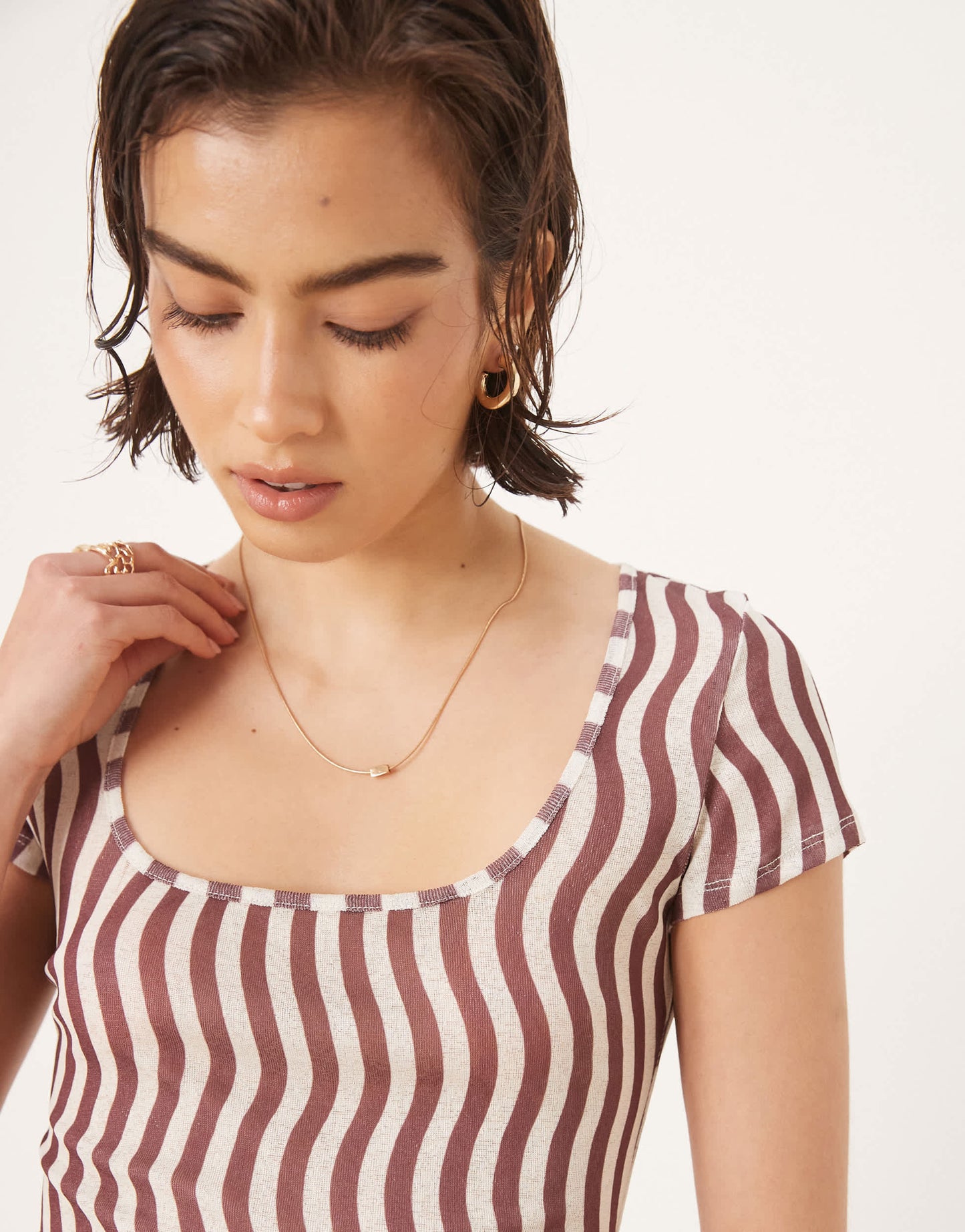ASOS DESIGN stripe mesh short sleeve t-shirt co-ord in
