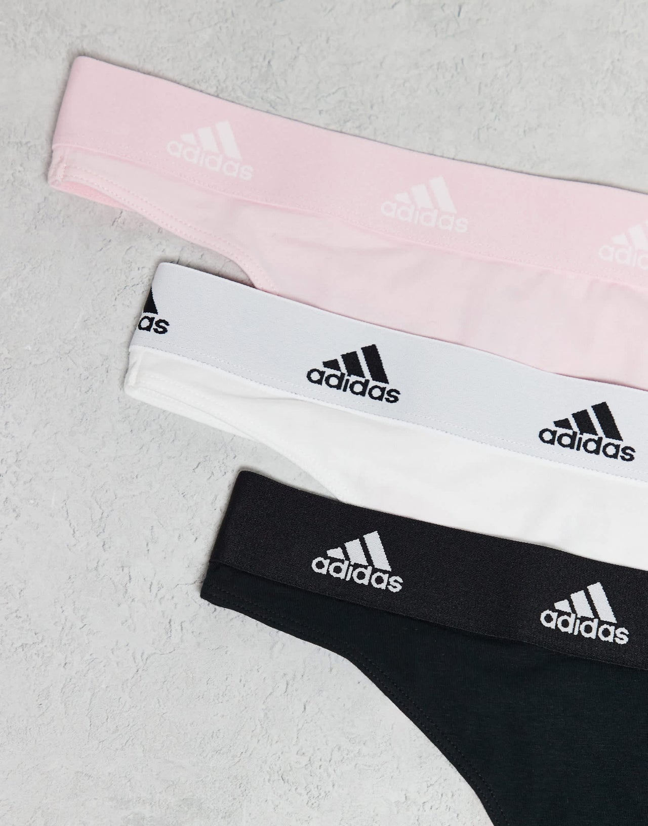 Adidas 3 pack active comfort cotton thongs in black, white and pink