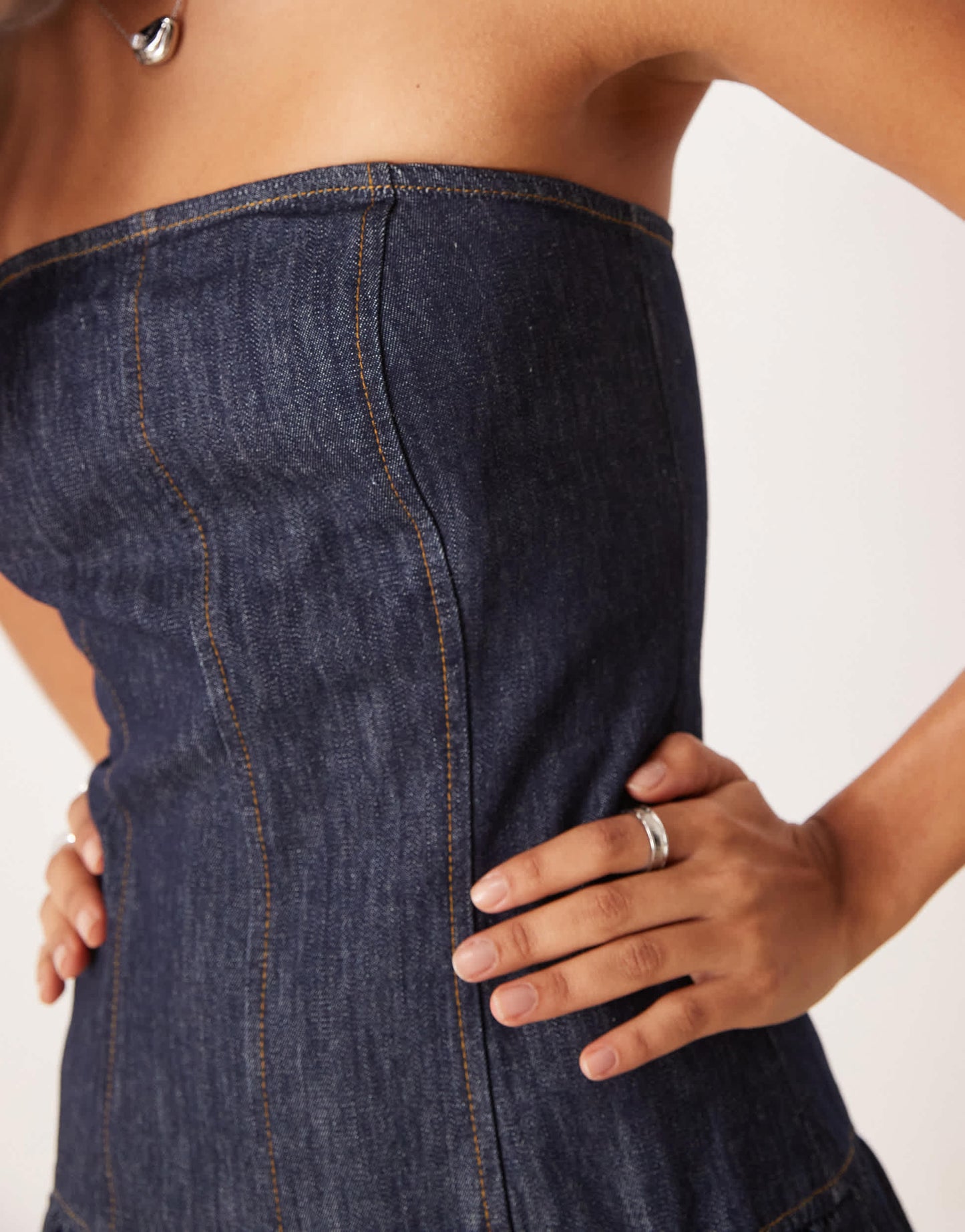 ASOS DESIGN denim dropwaist bandeau maxi dress in indigo rinse