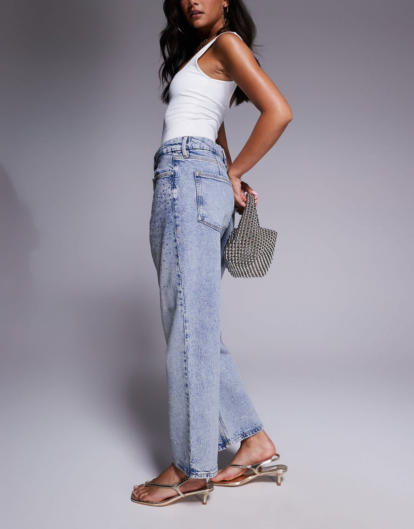 Good American crystal stars good 90s cropped jeans in light blue
