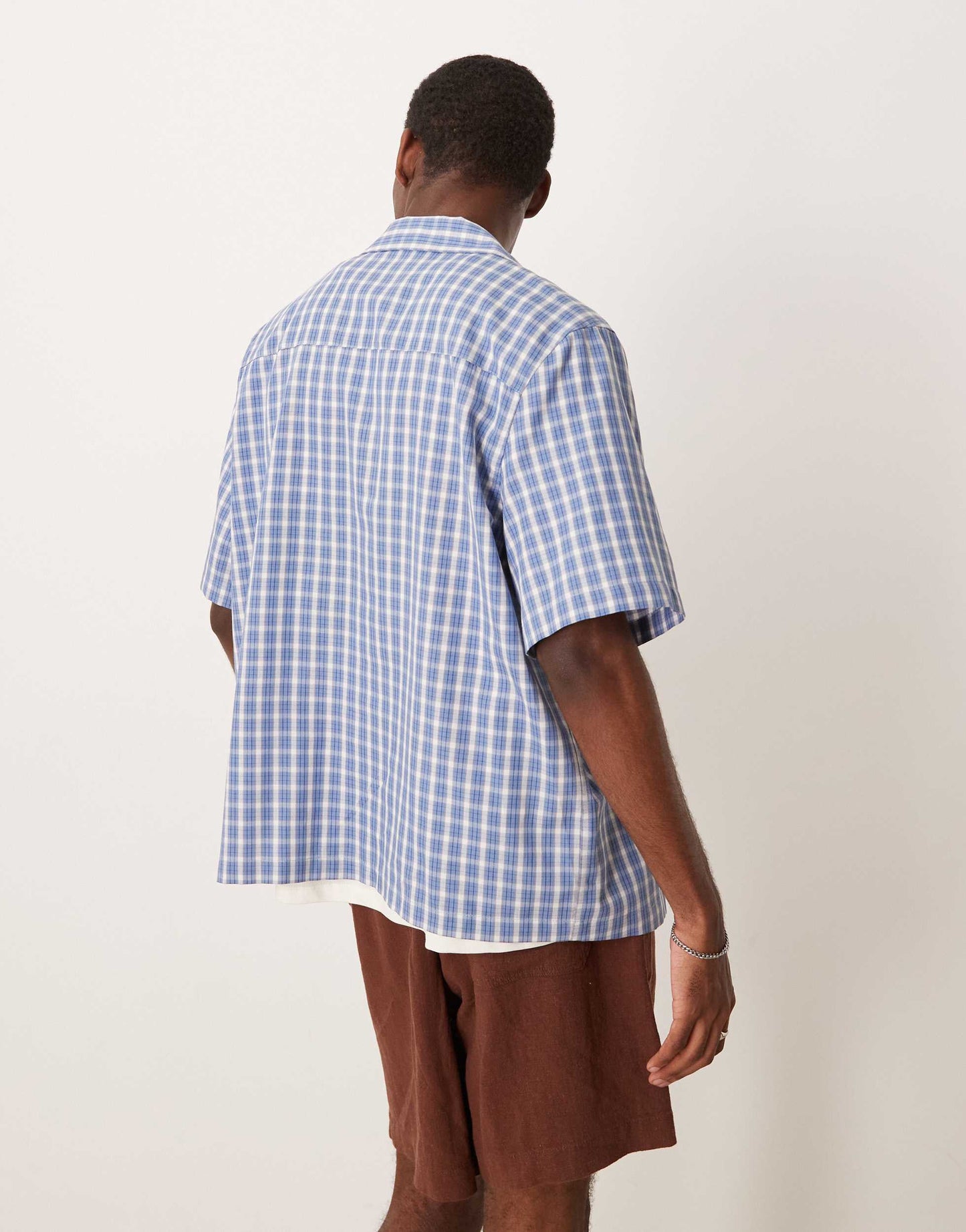 ASOS DESIGN boxy relaxed revere shirt with chest embroidery in blue