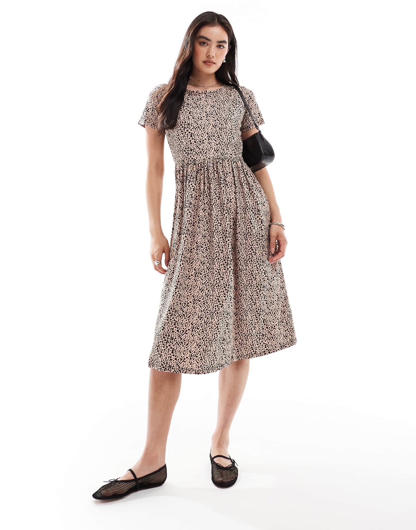 Wednesday's Girl smudge spot midi dress in beige