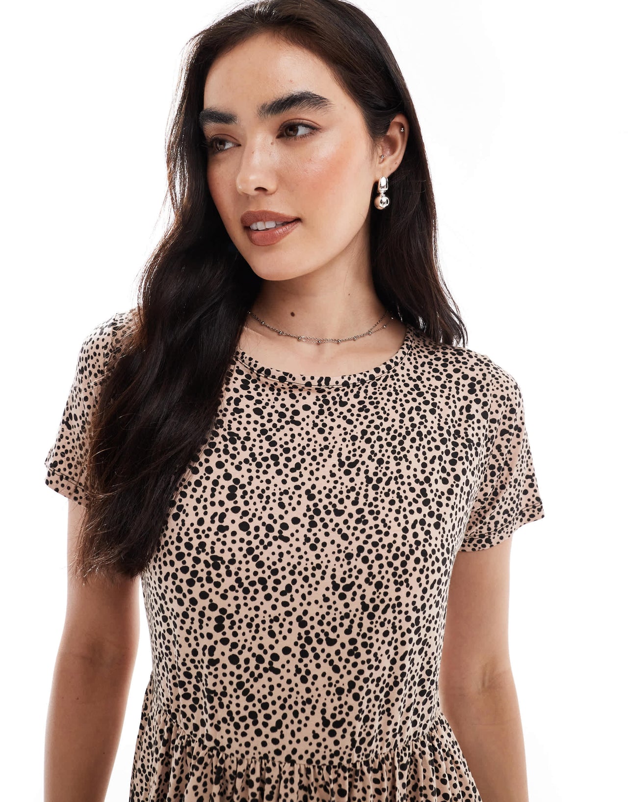 Wednesday's Girl smudge spot midi dress in beige