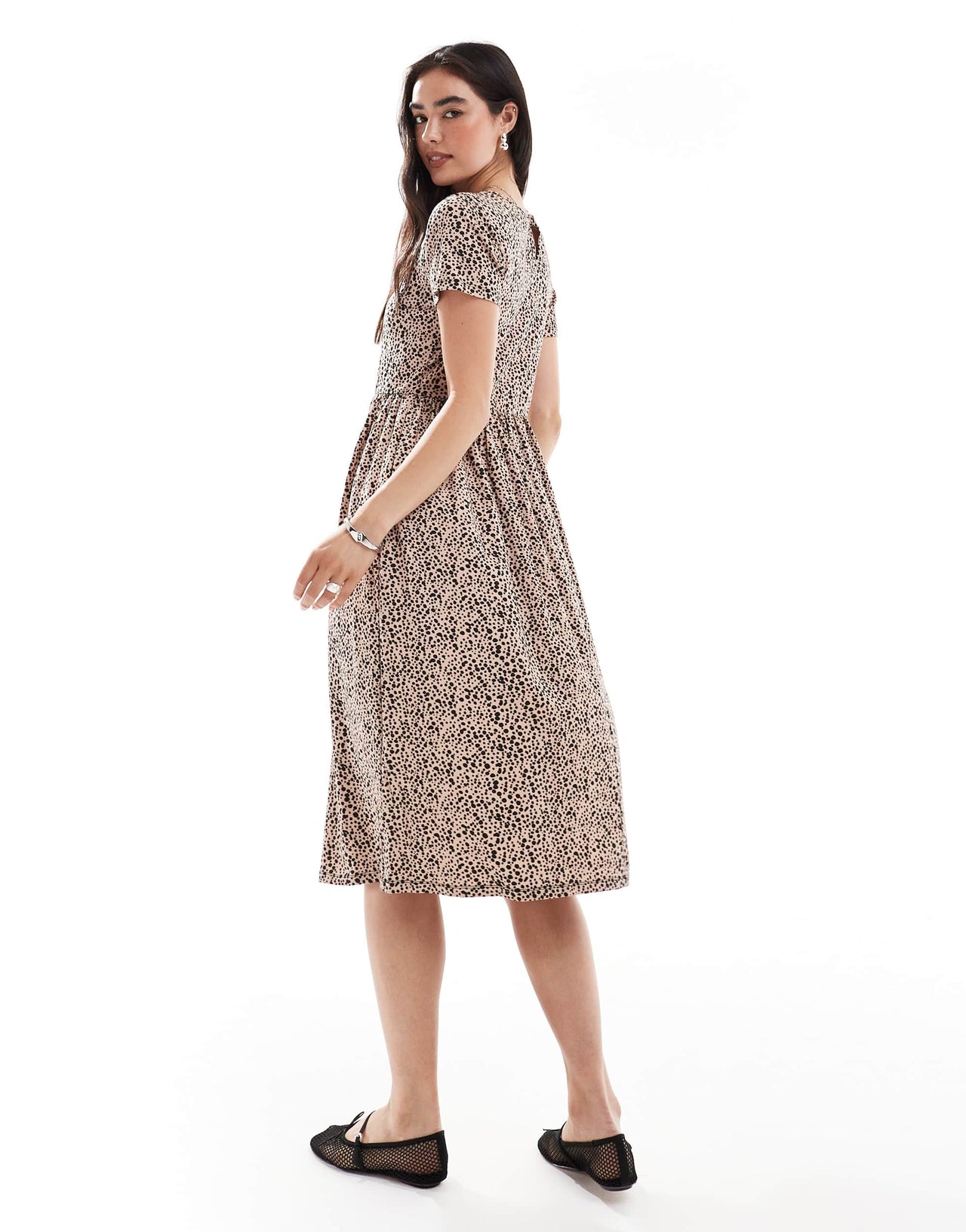 Wednesday's Girl smudge spot midi dress in beige