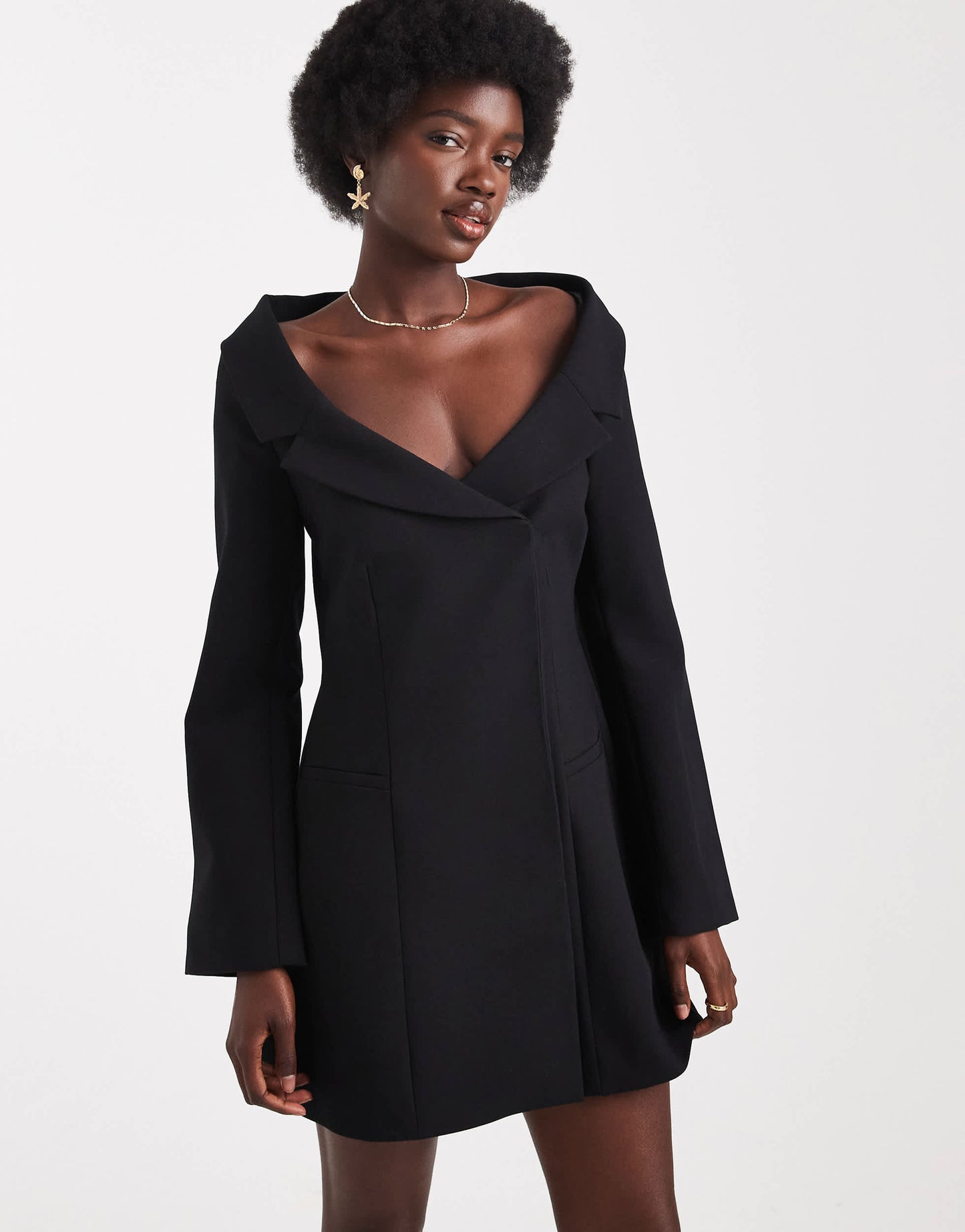 ASOS DESIGN off shoulder blazer dress in black