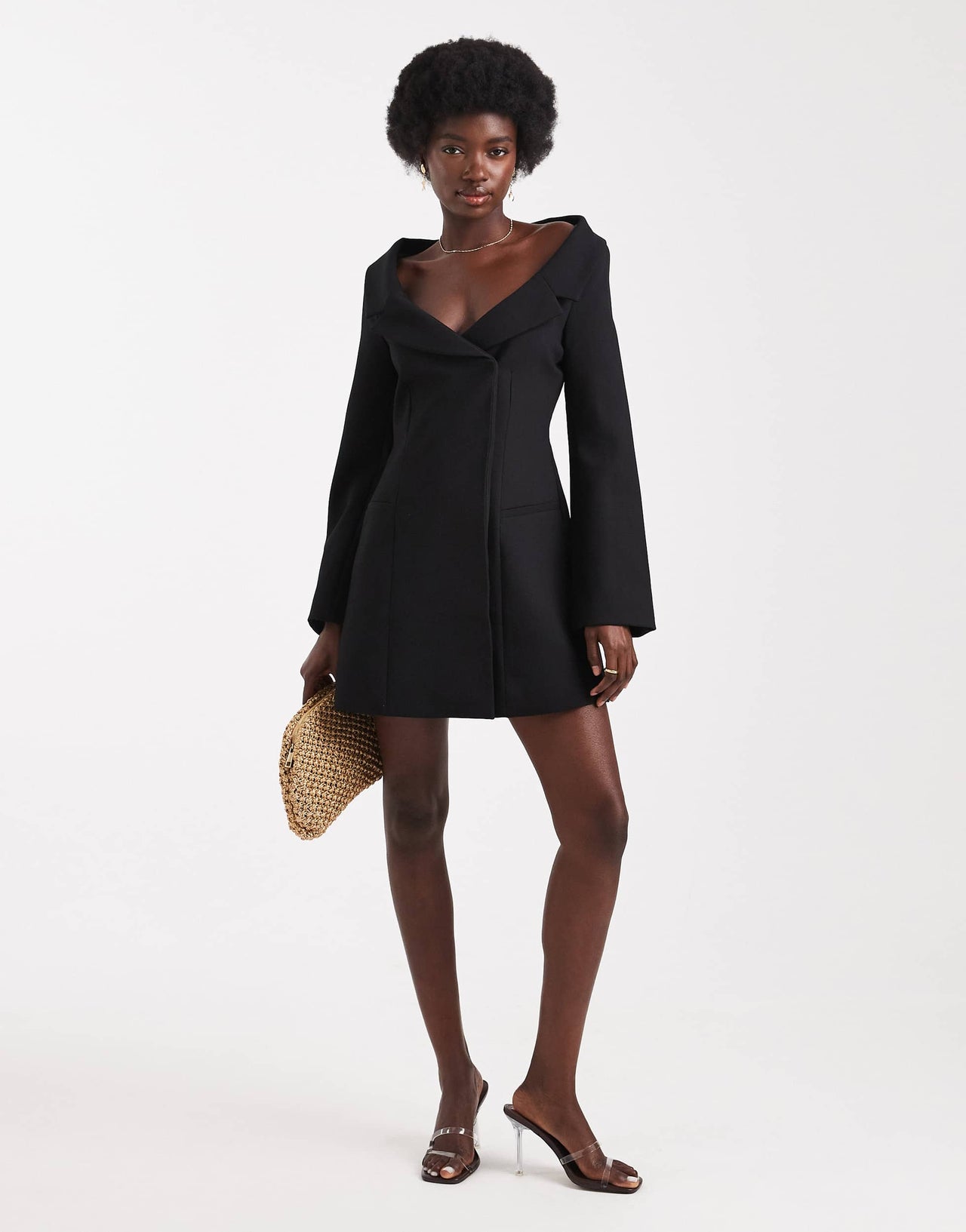 ASOS DESIGN off shoulder blazer dress in black