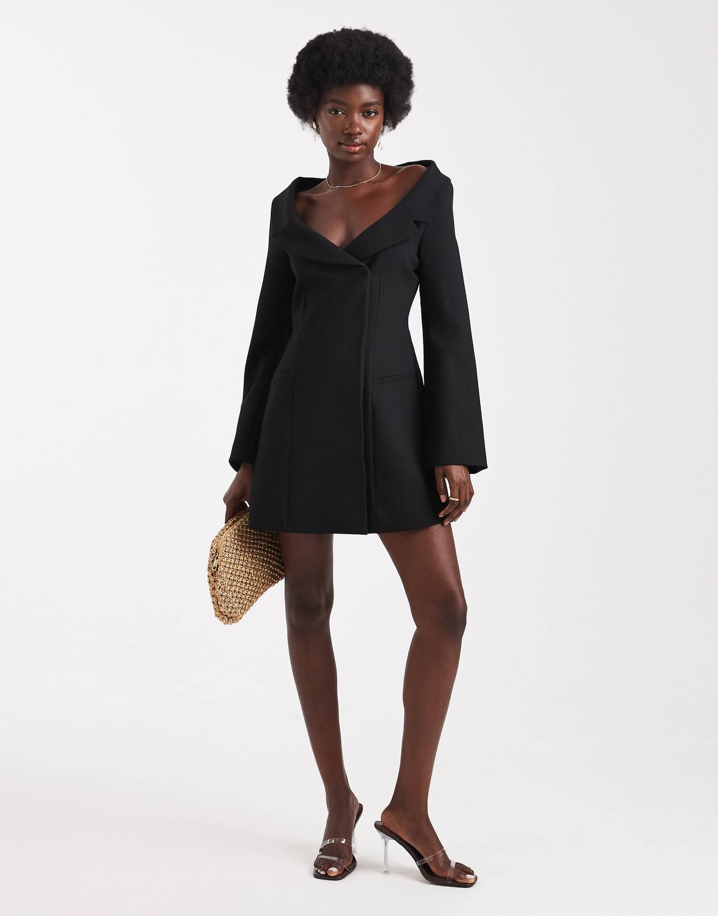 ASOS DESIGN off shoulder blazer dress in black