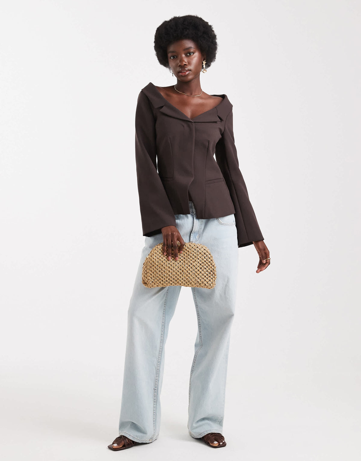 ASOS DESIGN tailored off shoulder blazer in chocolate