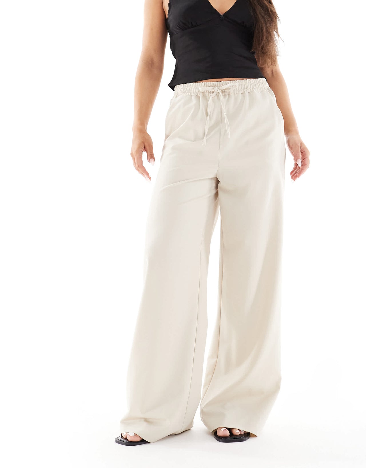 Wednesday's Girl wide leg slouchy trousers in beige