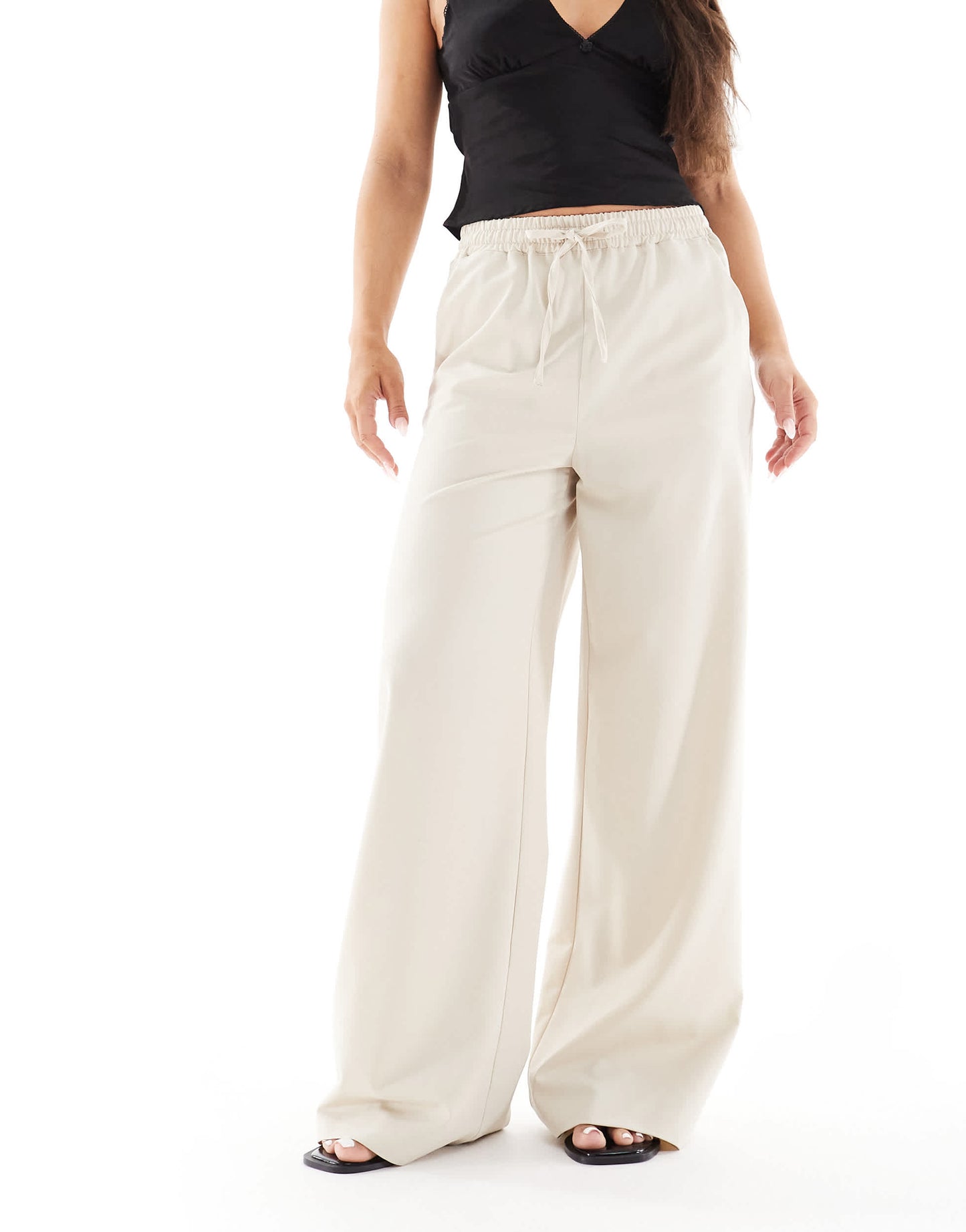 Wednesday's Girl wide leg slouchy trousers in beige