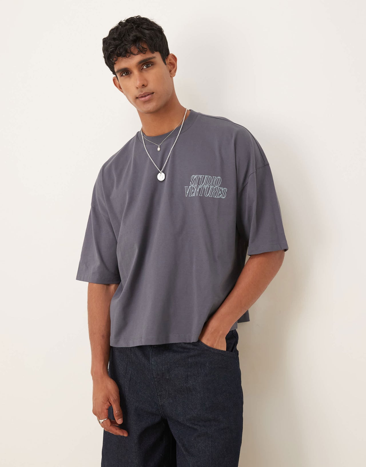 ASOS DESIGN oversized t-shirt with chest embroidery in washed black
