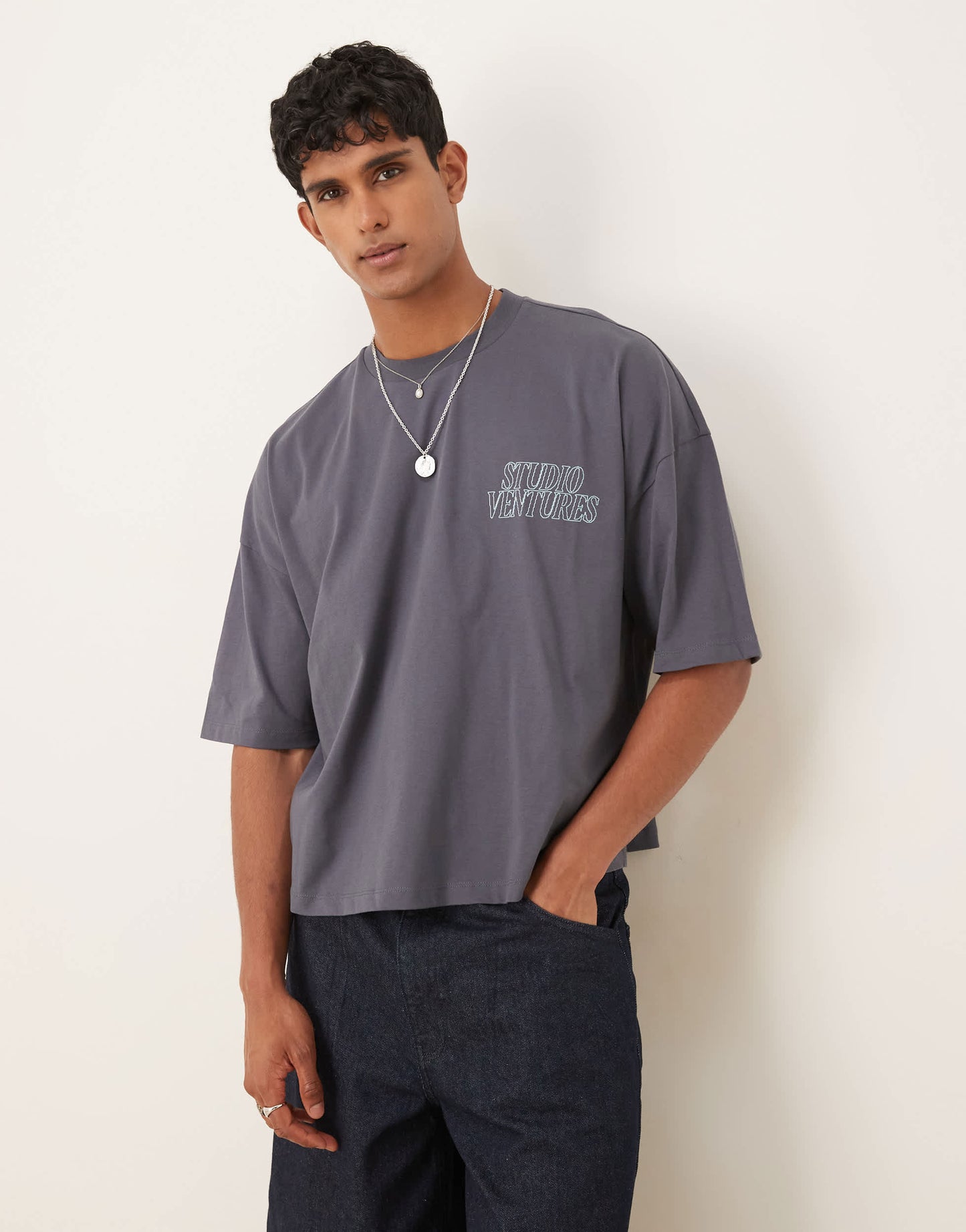 ASOS DESIGN oversized t-shirt with chest embroidery in washed black