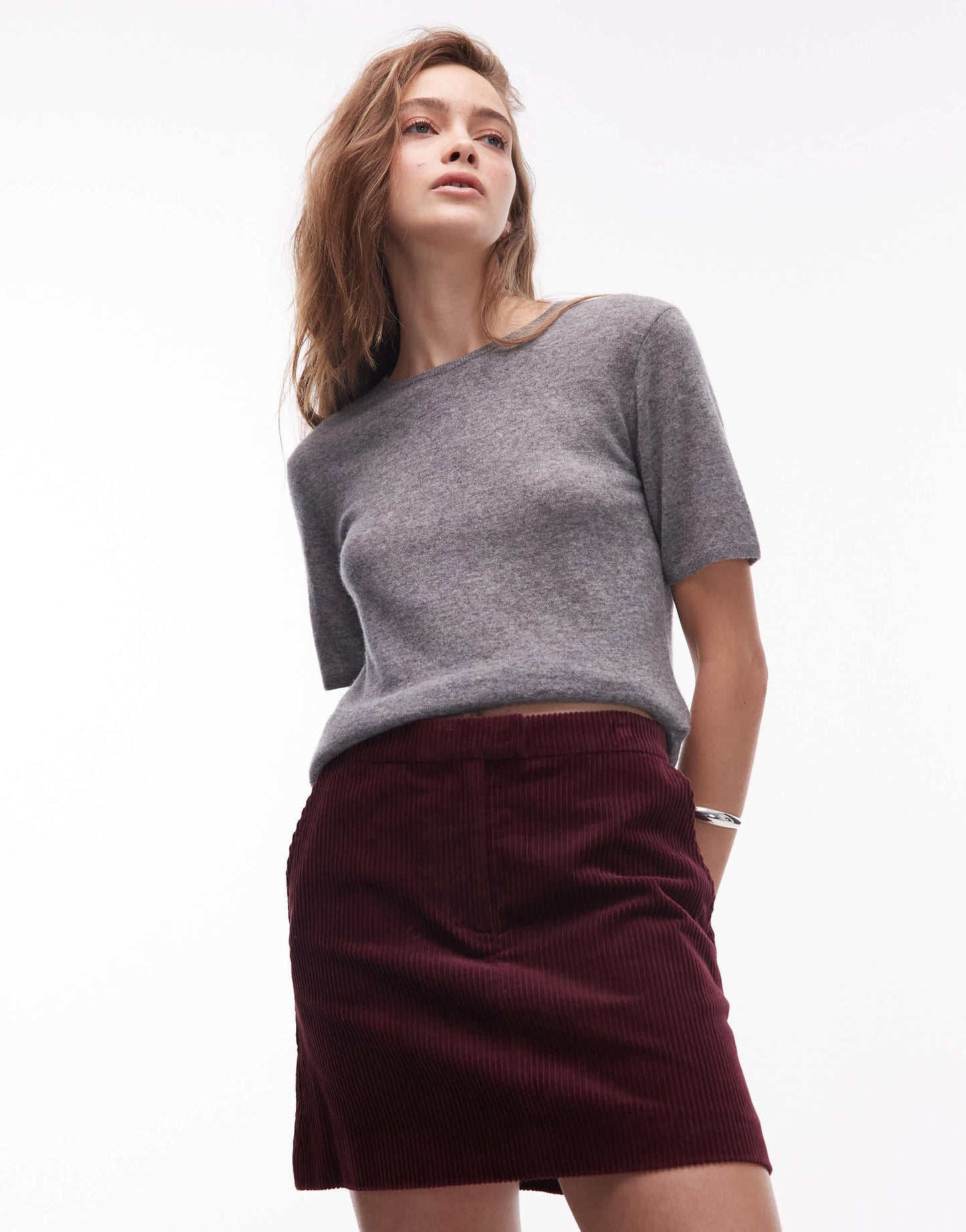 ARKET cord mini skirt in burgundy