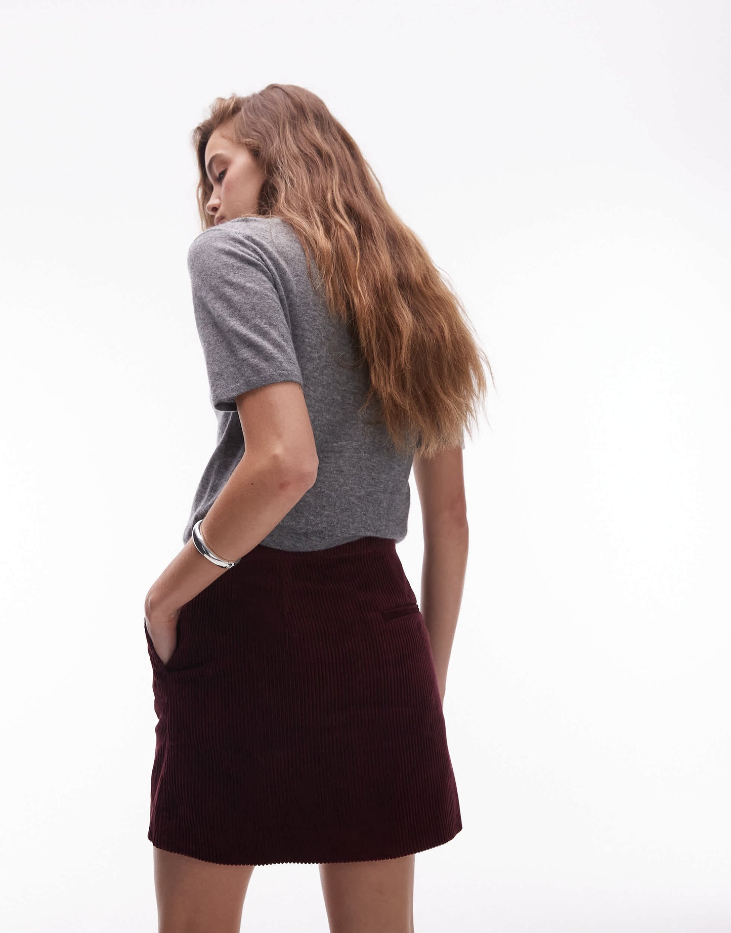 ARKET cord mini skirt in burgundy